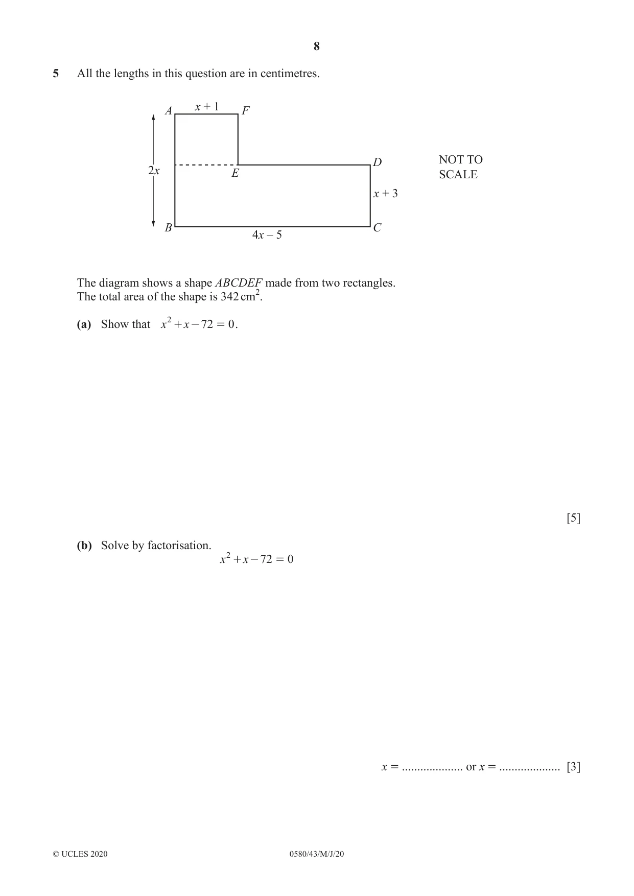Cambridge IGCSE Mathematics 0580 2020 May/June Paper 4 · Variant 3 question paper, page 8 of 24