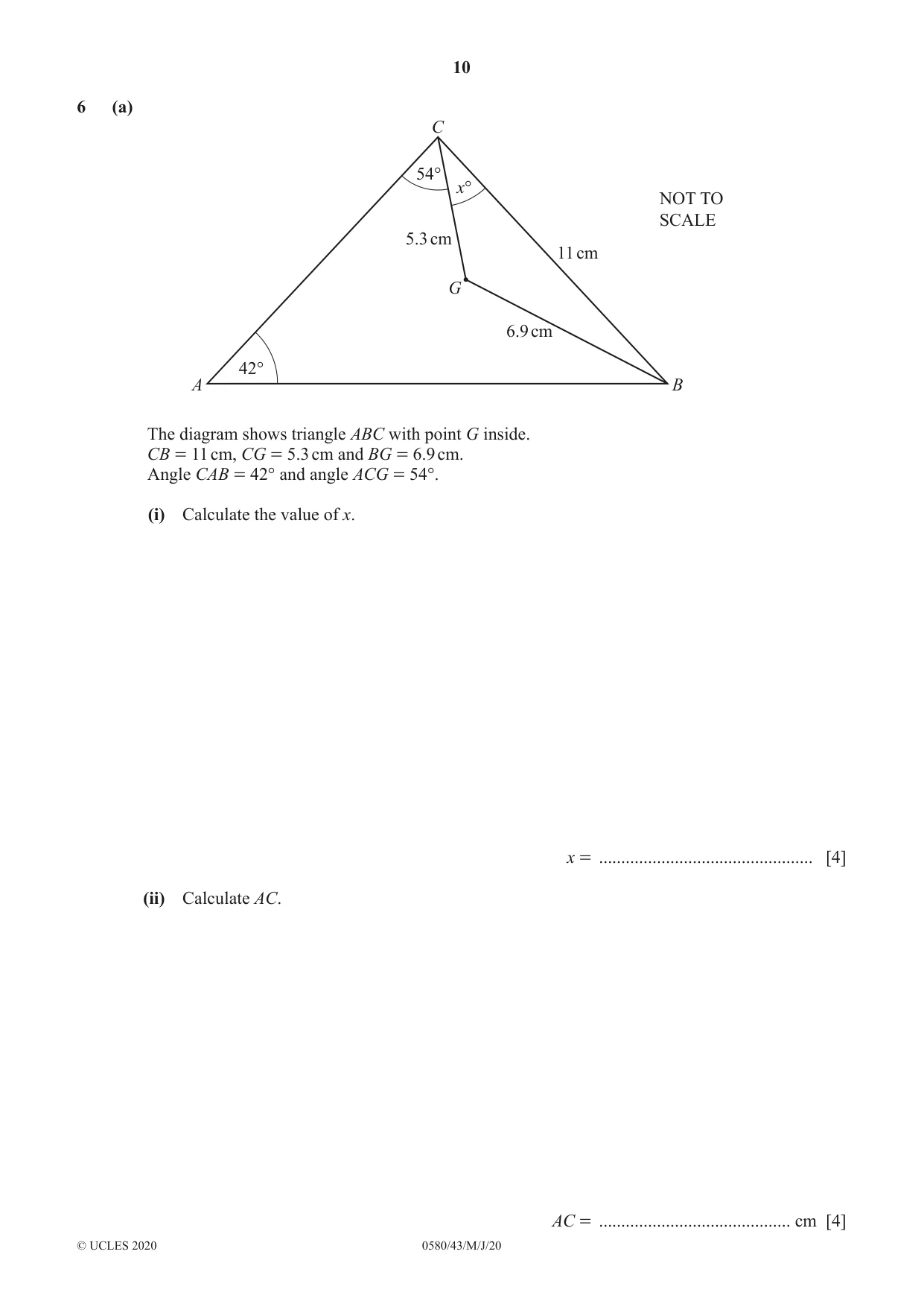 Cambridge IGCSE Mathematics 0580 2020 May/June Paper 4 · Variant 3 question paper, page 10 of 24