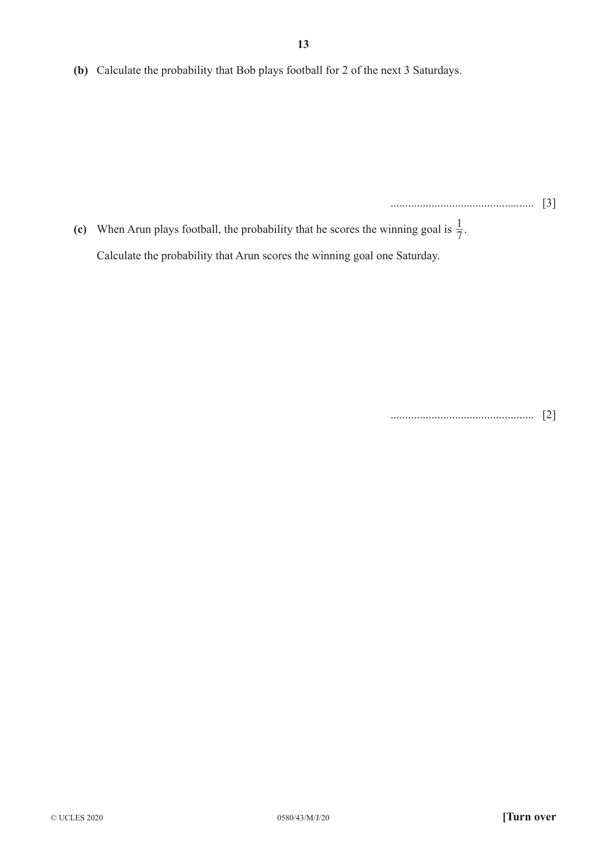 Cambridge IGCSE Mathematics 0580 2020 May/June Paper 4 · Variant 3 question paper, page 13 of 24