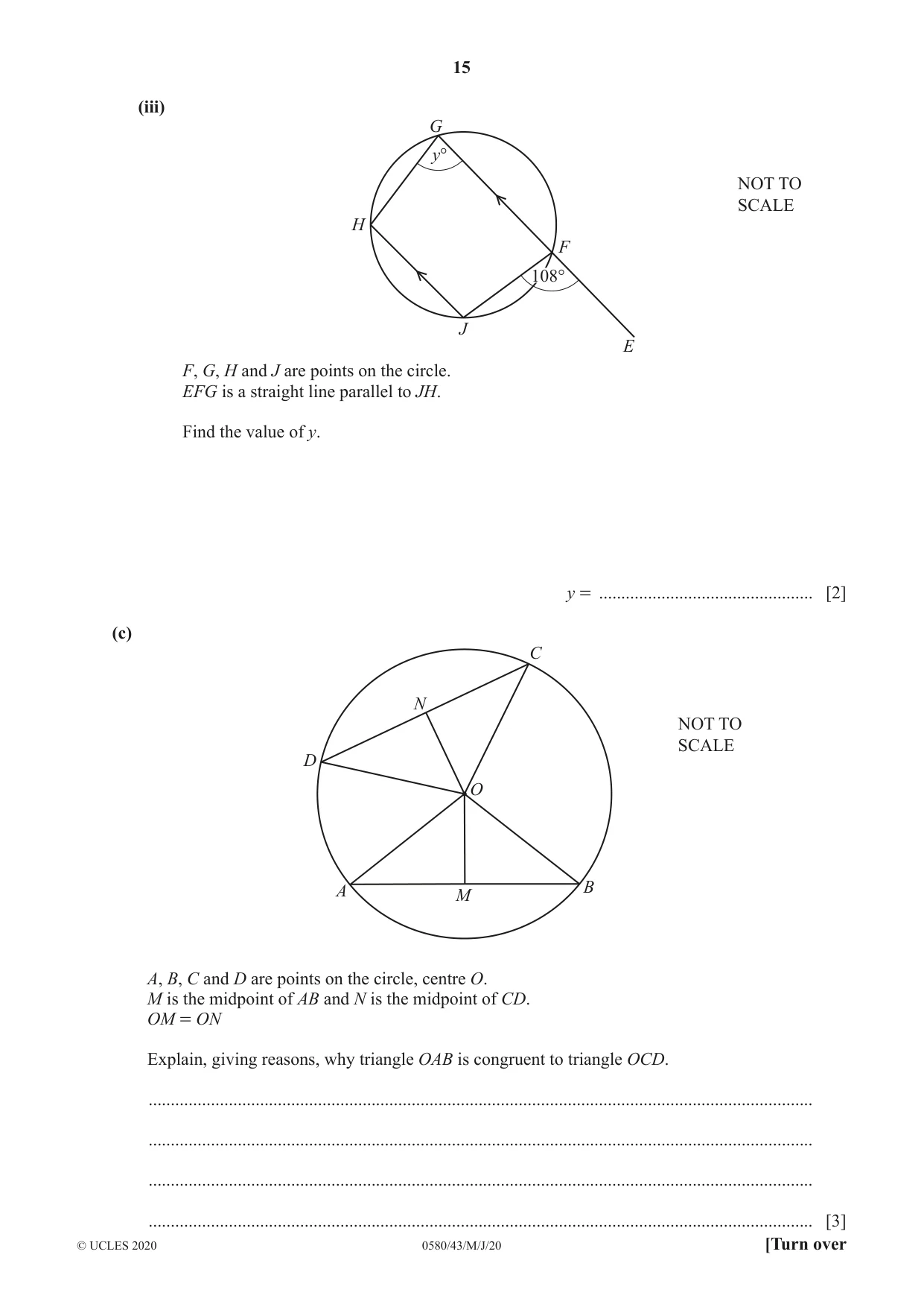 Cambridge IGCSE Mathematics 0580 2020 May/June Paper 4 · Variant 3 question paper, page 15 of 24