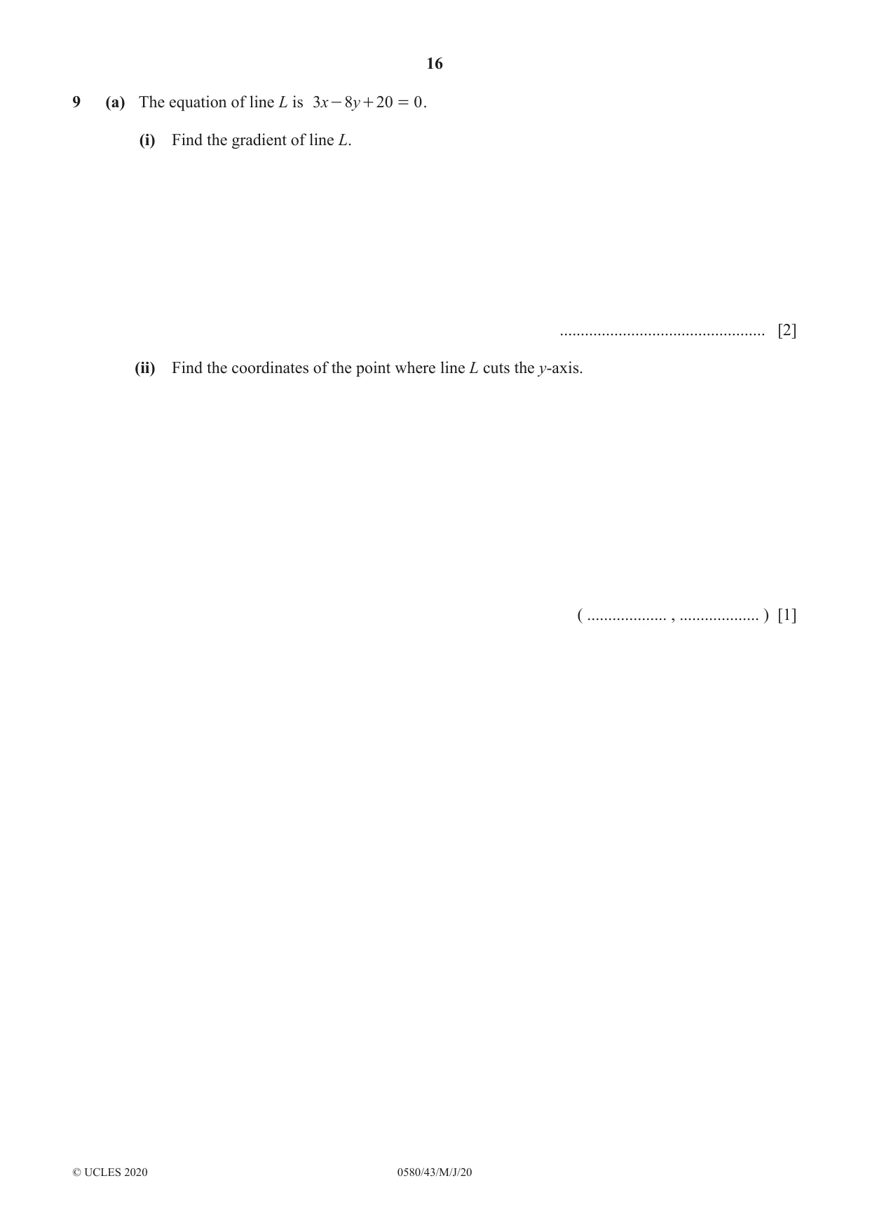 Cambridge IGCSE Mathematics 0580 2020 May/June Paper 4 · Variant 3 question paper, page 16 of 24