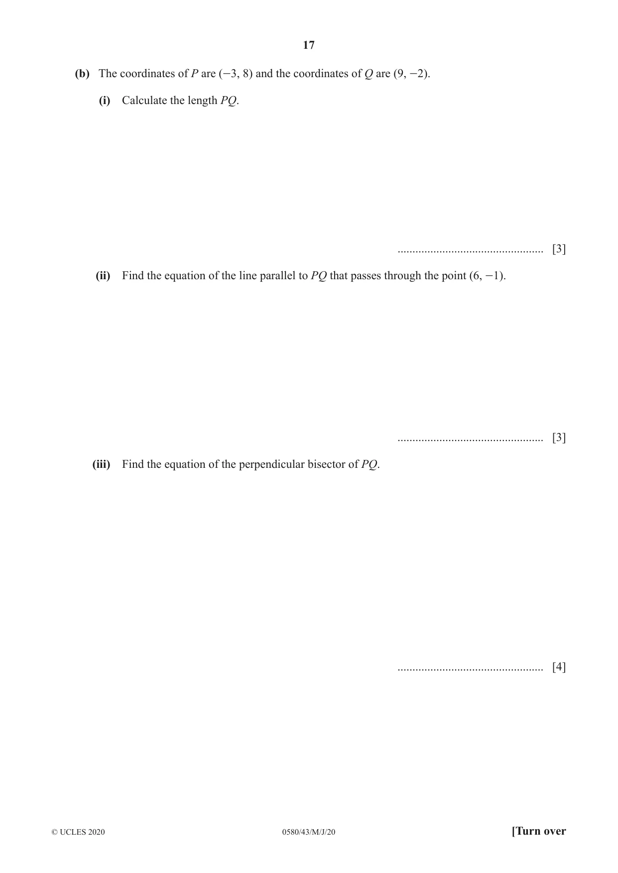 Cambridge IGCSE Mathematics 0580 2020 May/June Paper 4 · Variant 3 question paper, page 17 of 24