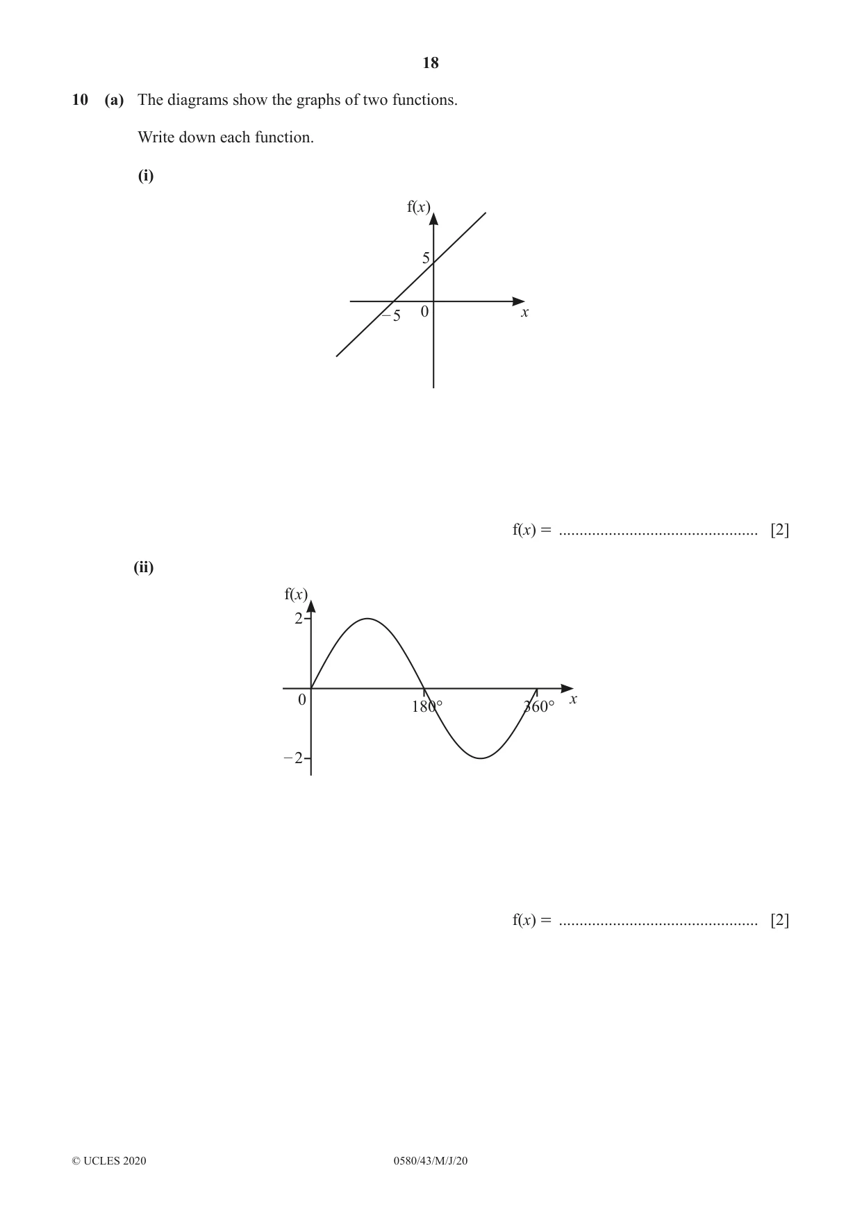 Cambridge IGCSE Mathematics 0580 2020 May/June Paper 4 · Variant 3 question paper, page 18 of 24
