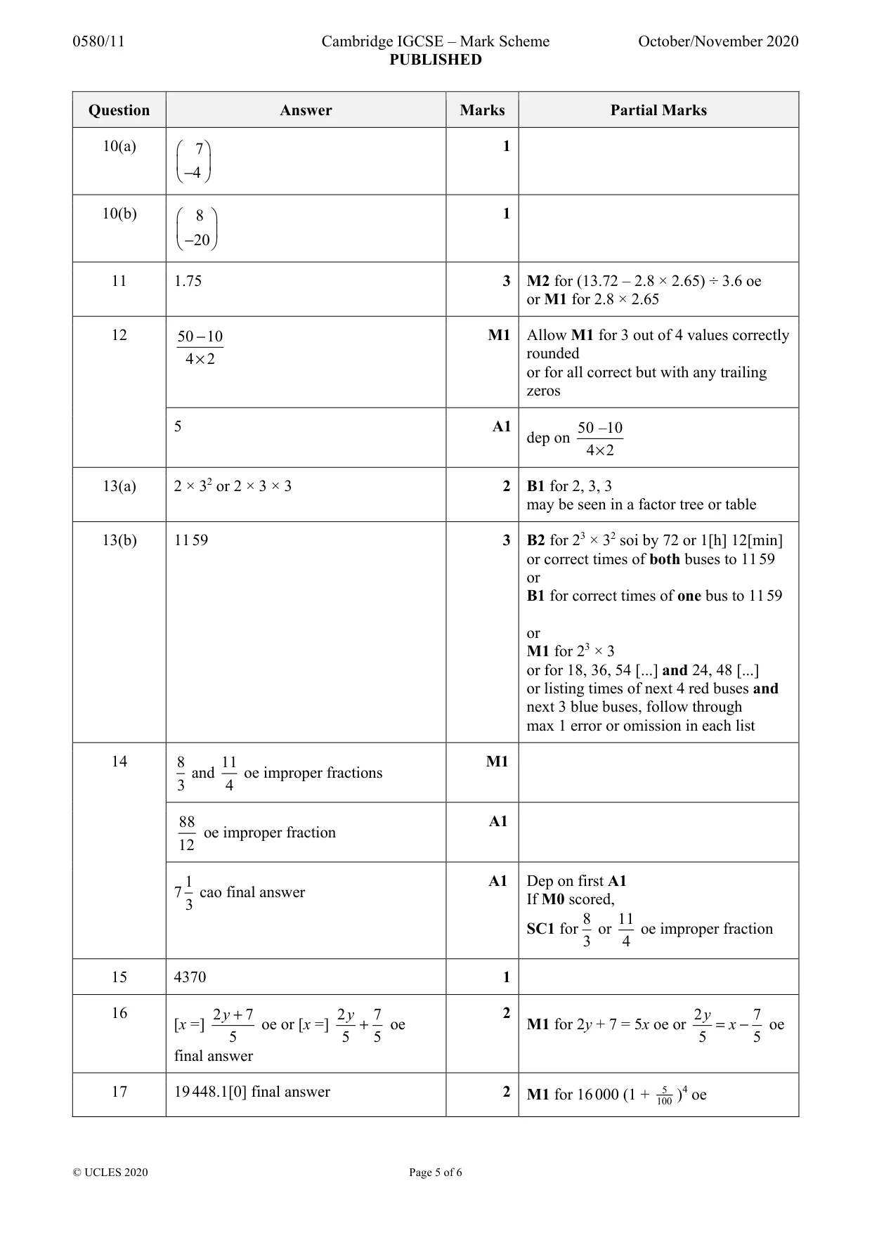 Mark scheme, page 5 of 6