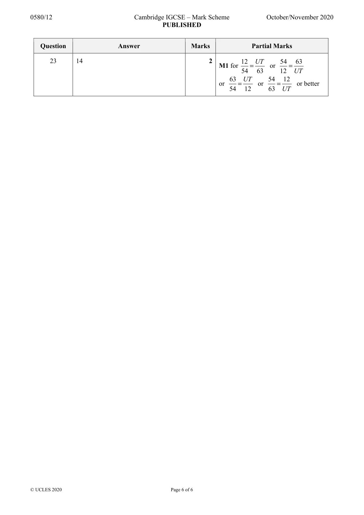 Mark scheme, page 6 of 6