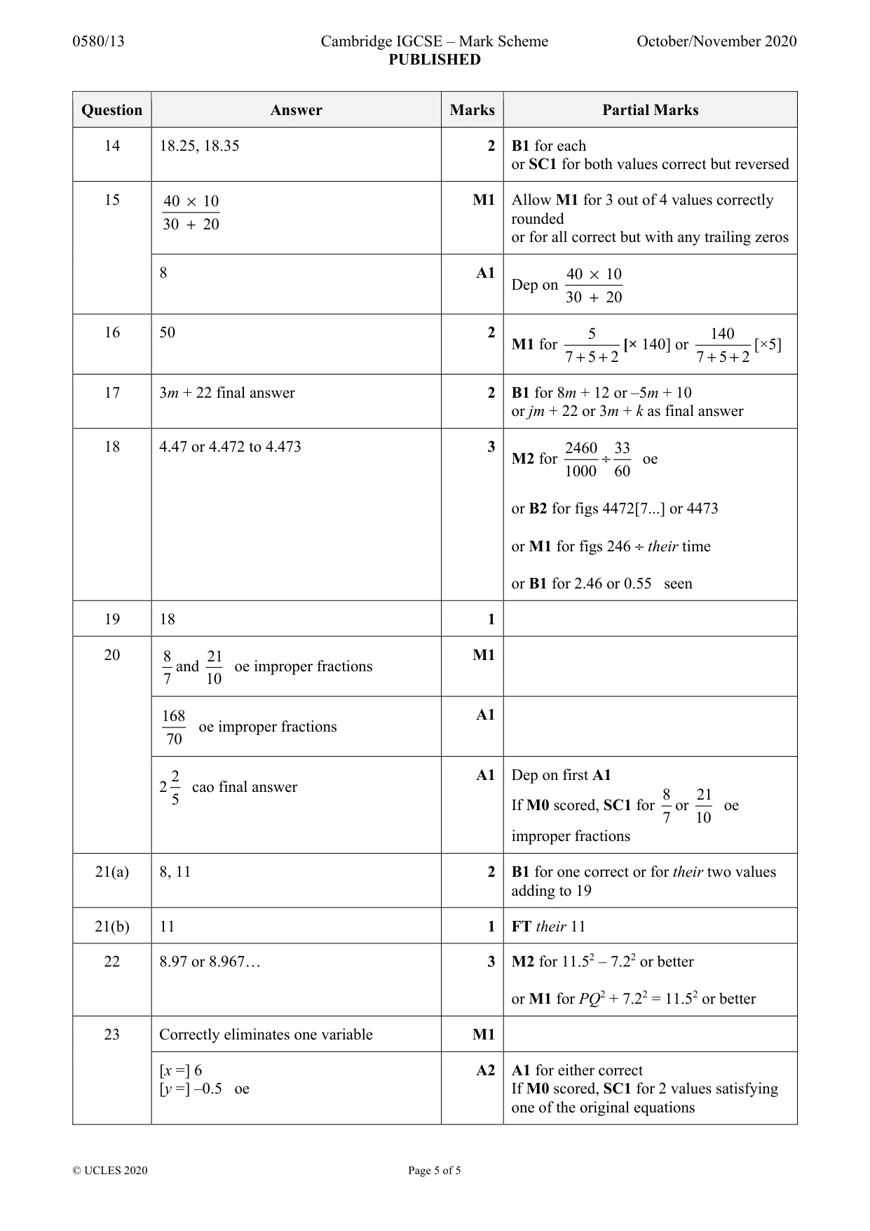 Mark scheme, page 5 of 5