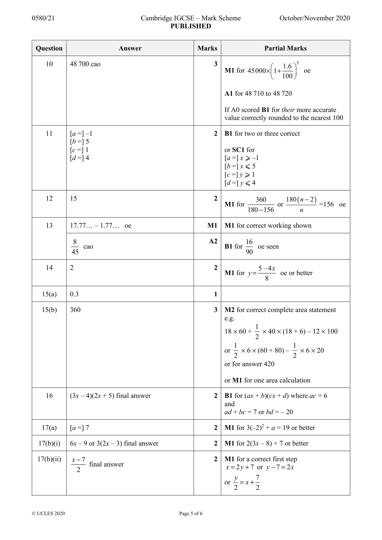 Mark scheme, page 5 of 6