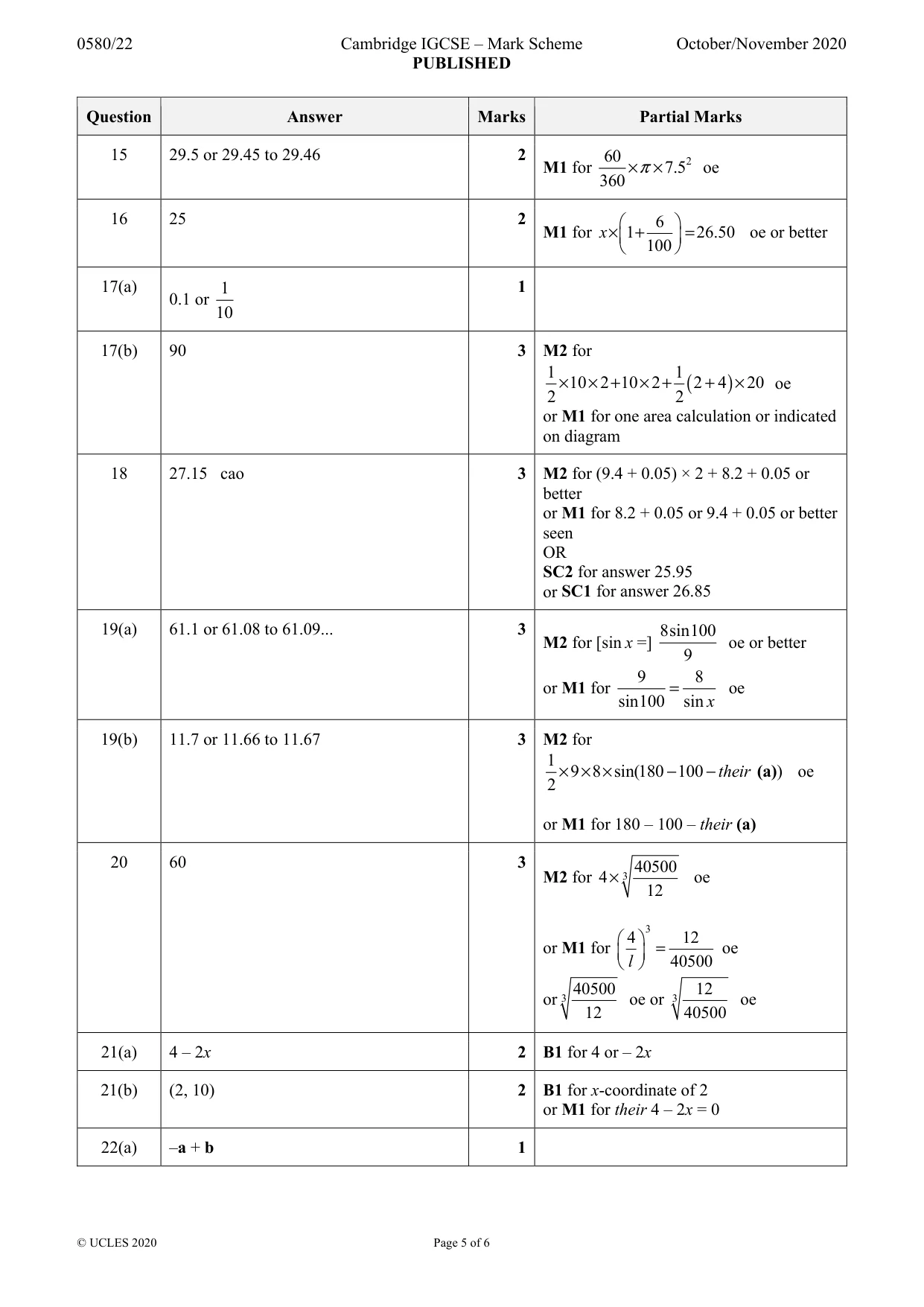 Mark scheme, page 5 of 6