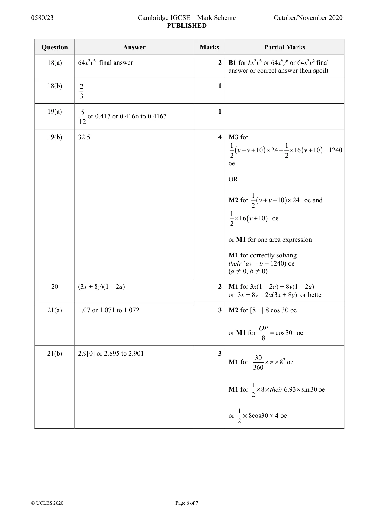 Mark scheme, page 6 of 7