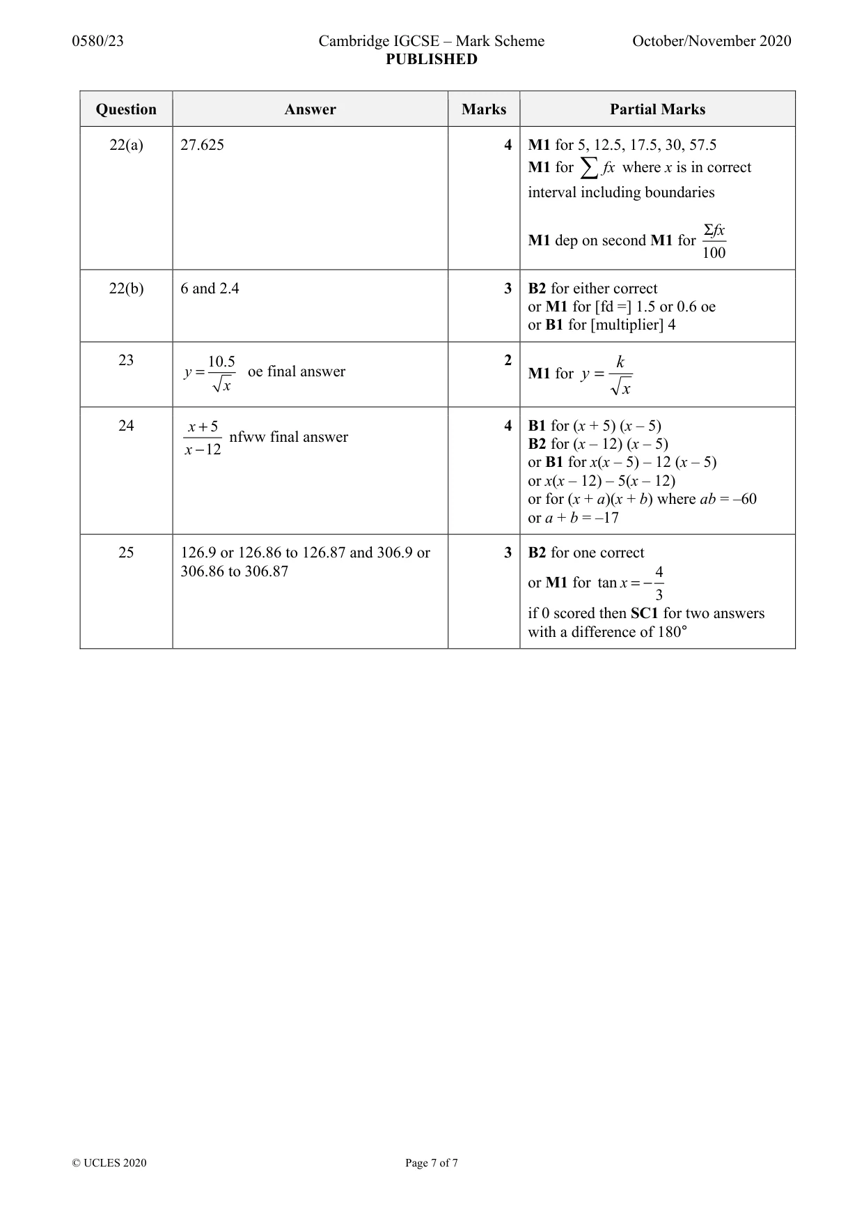 Mark scheme, page 7 of 7
