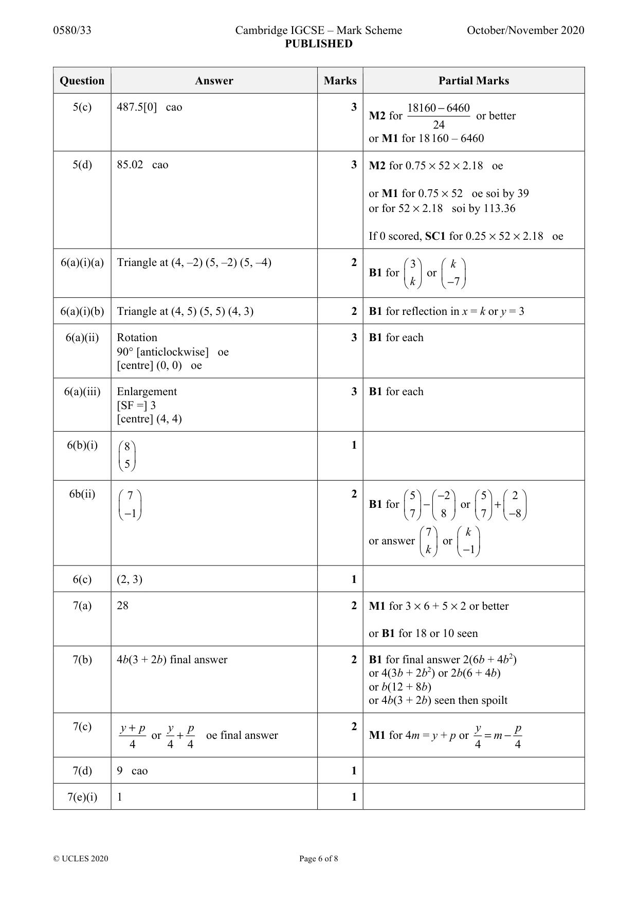 Mark scheme, page 6 of 8