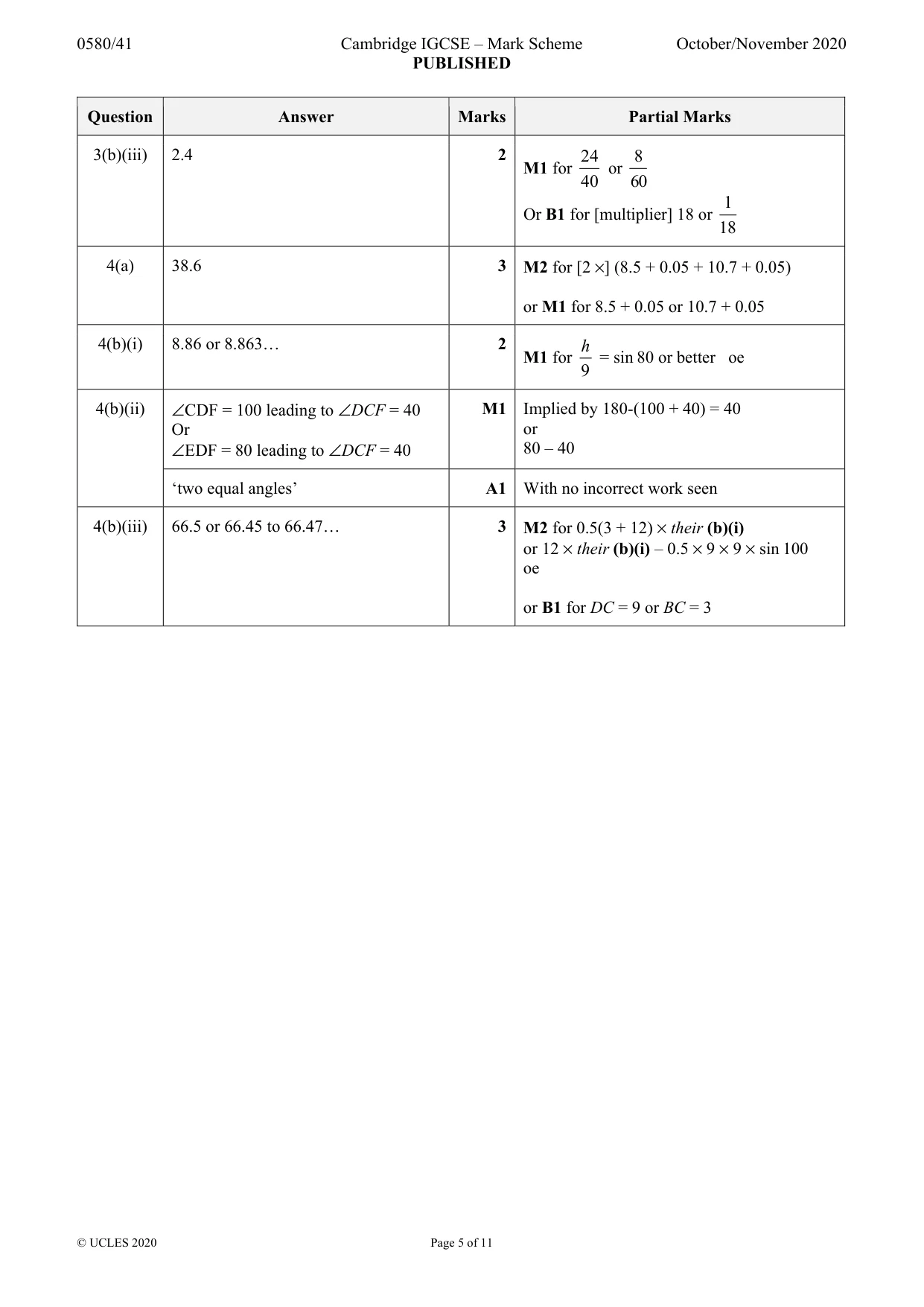 Mark scheme, page 5 of 11