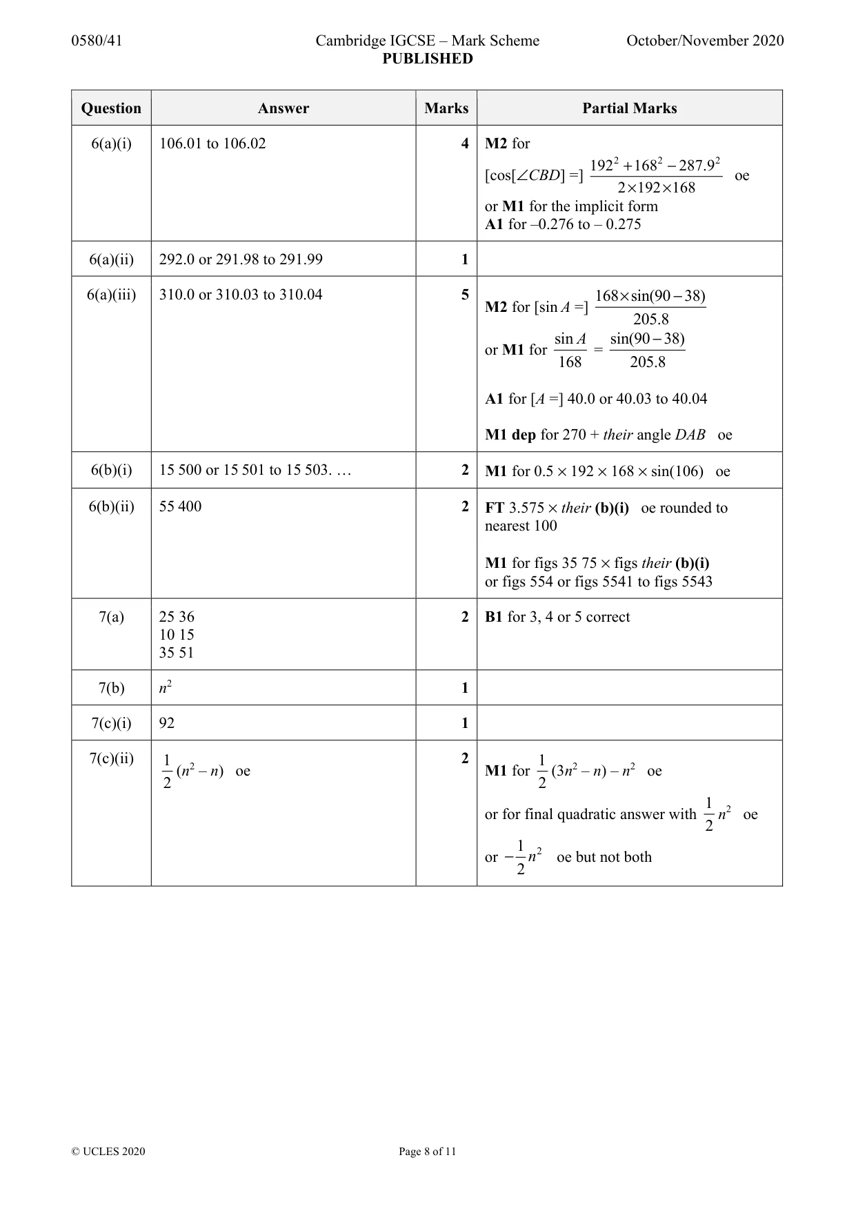 Mark scheme, page 8 of 11