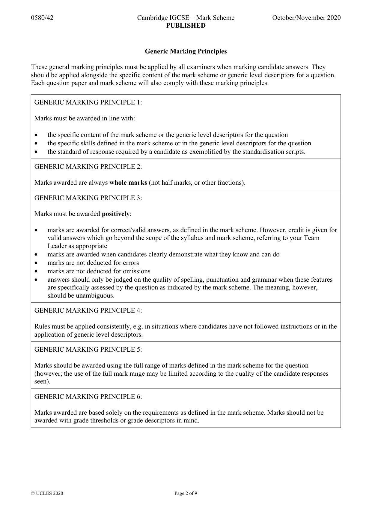 Mark scheme, page 2 of 9