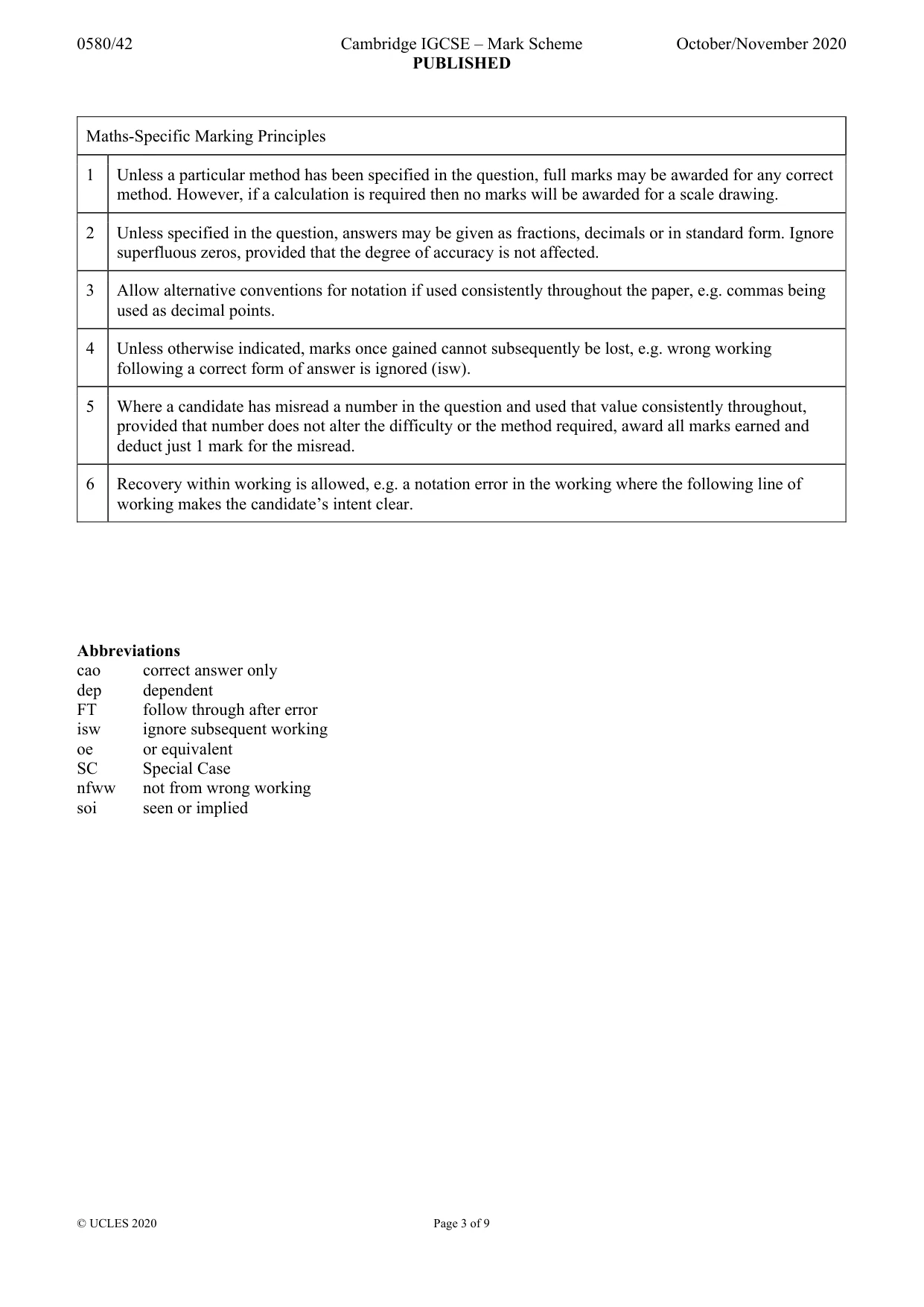 Mark scheme, page 3 of 9