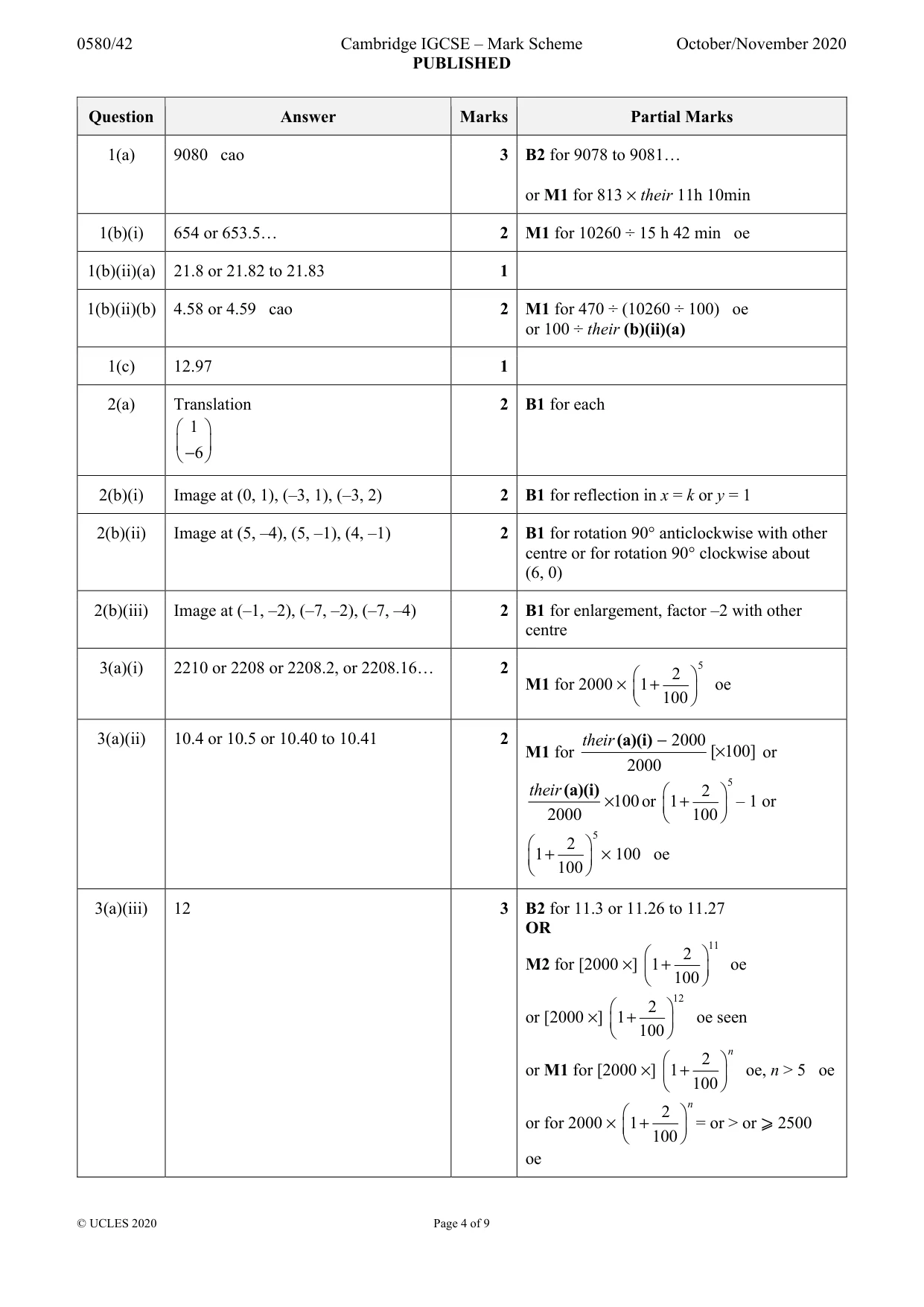 Mark scheme, page 4 of 9