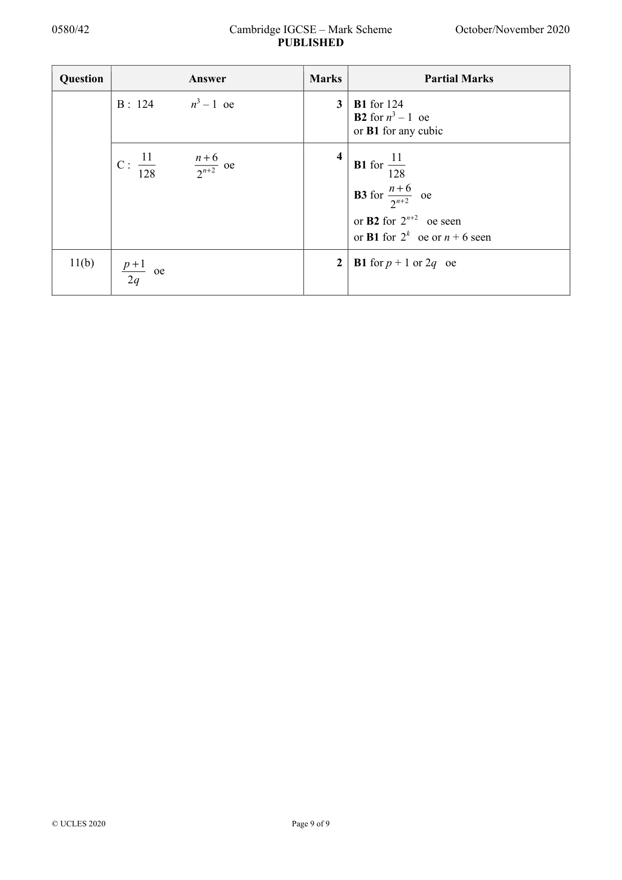 Mark scheme, page 9 of 9