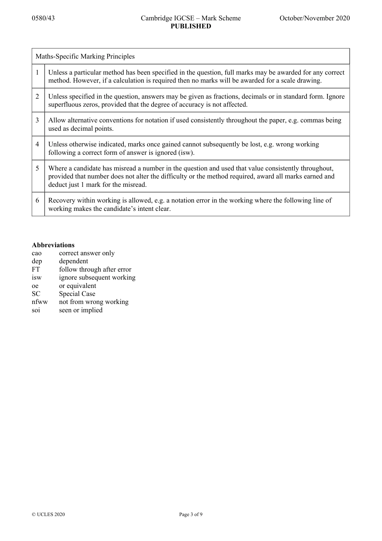Mark scheme, page 3 of 9
