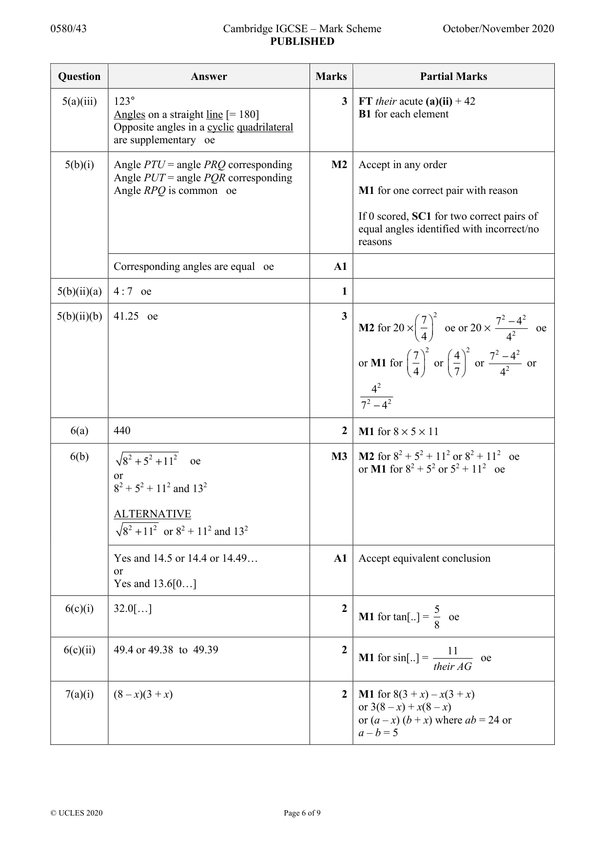Mark scheme, page 6 of 9