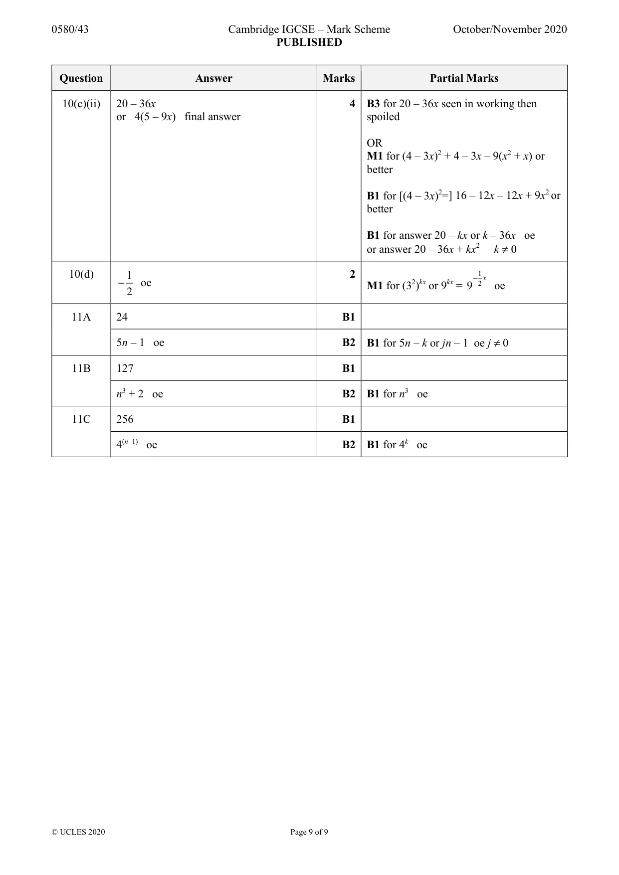Mark scheme, page 9 of 9