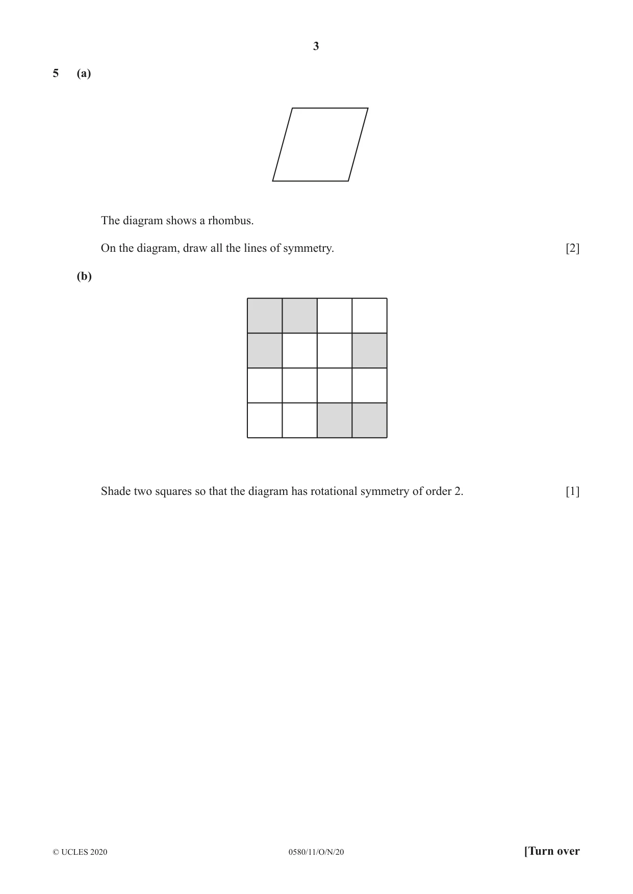 Cambridge IGCSE Mathematics 0580 2020 Oct/Nov Paper 1 · Variant 1 question paper, page 3 of 12