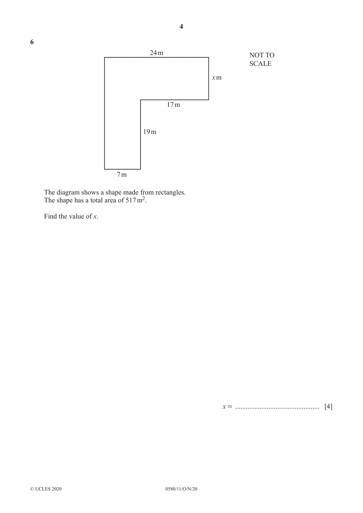 Cambridge IGCSE Mathematics 0580 2020 Oct/Nov Paper 1 · Variant 1 question paper, page 4 of 12
