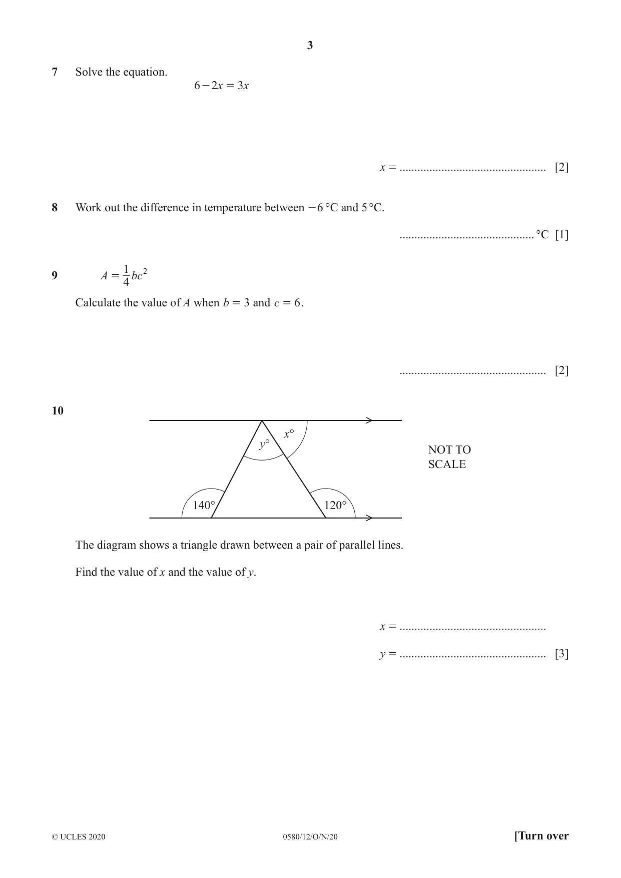 Cambridge IGCSE Mathematics 0580 2020 Oct/Nov Paper 1 · Variant 2 question paper, page 3 of 12
