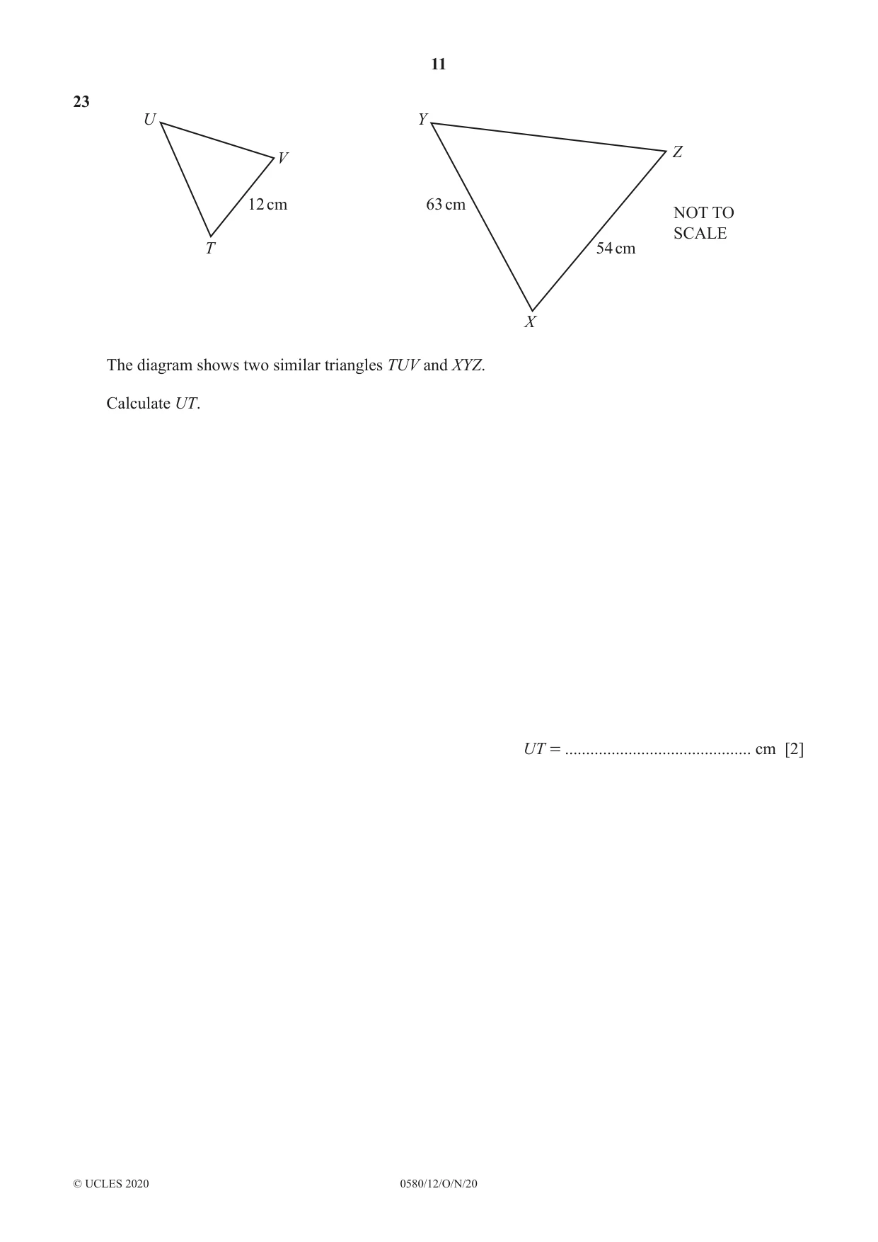 Cambridge IGCSE Mathematics 0580 2020 Oct/Nov Paper 1 · Variant 2 question paper, page 11 of 12