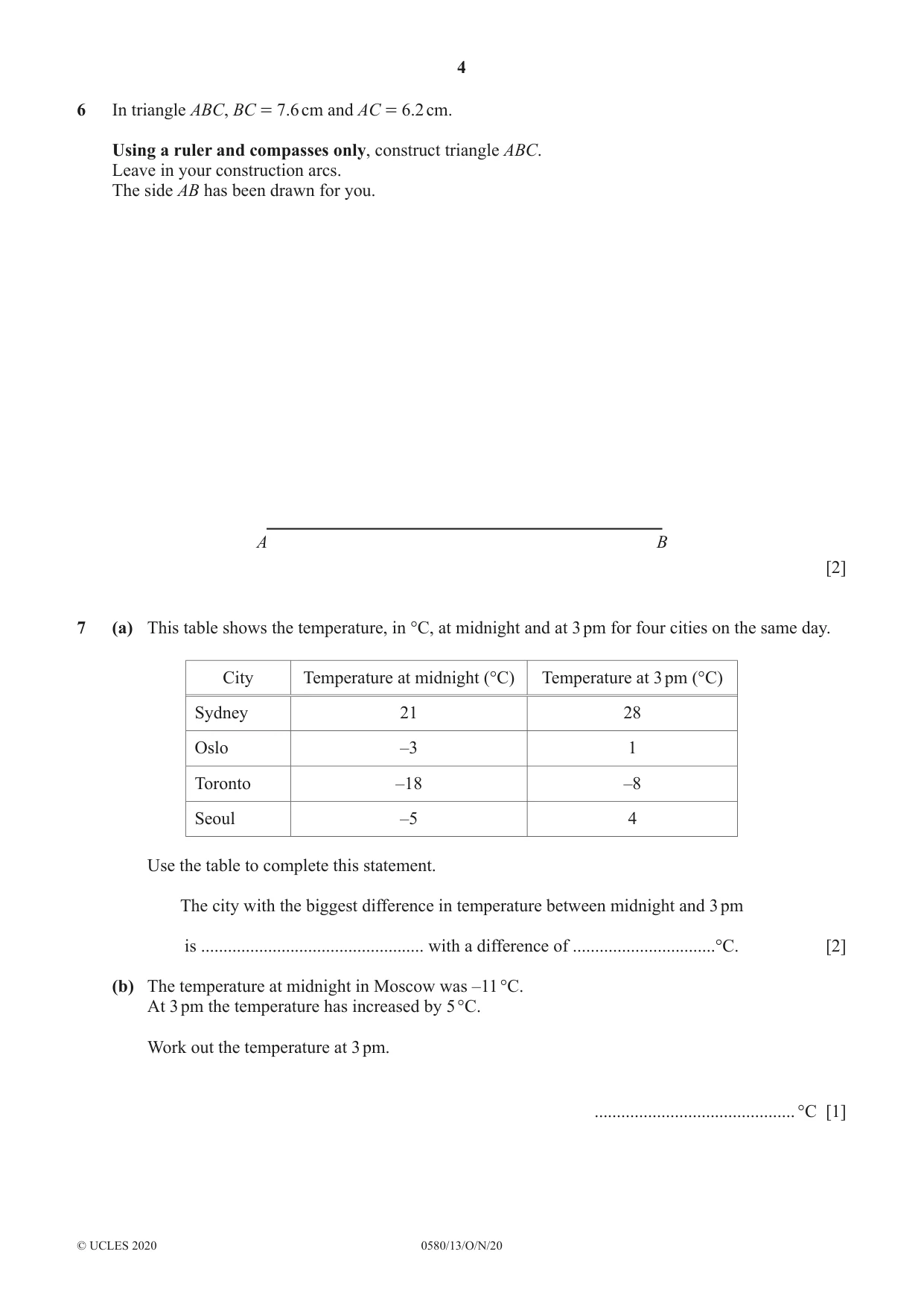 Cambridge IGCSE Mathematics 0580 2020 Oct/Nov Paper 1 · Variant 3 question paper, page 4 of 12