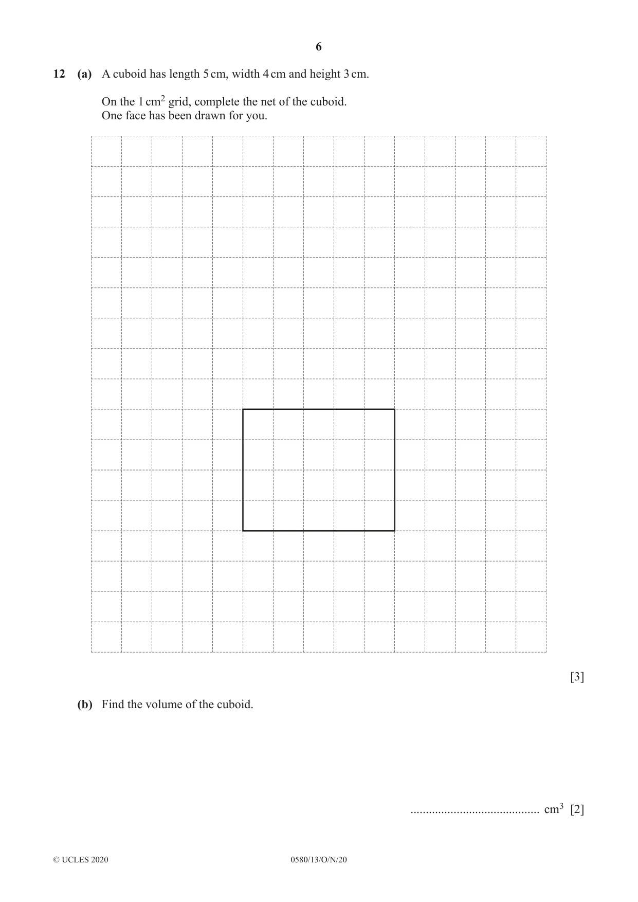 Cambridge IGCSE Mathematics 0580 2020 Oct/Nov Paper 1 · Variant 3 question paper, page 6 of 12