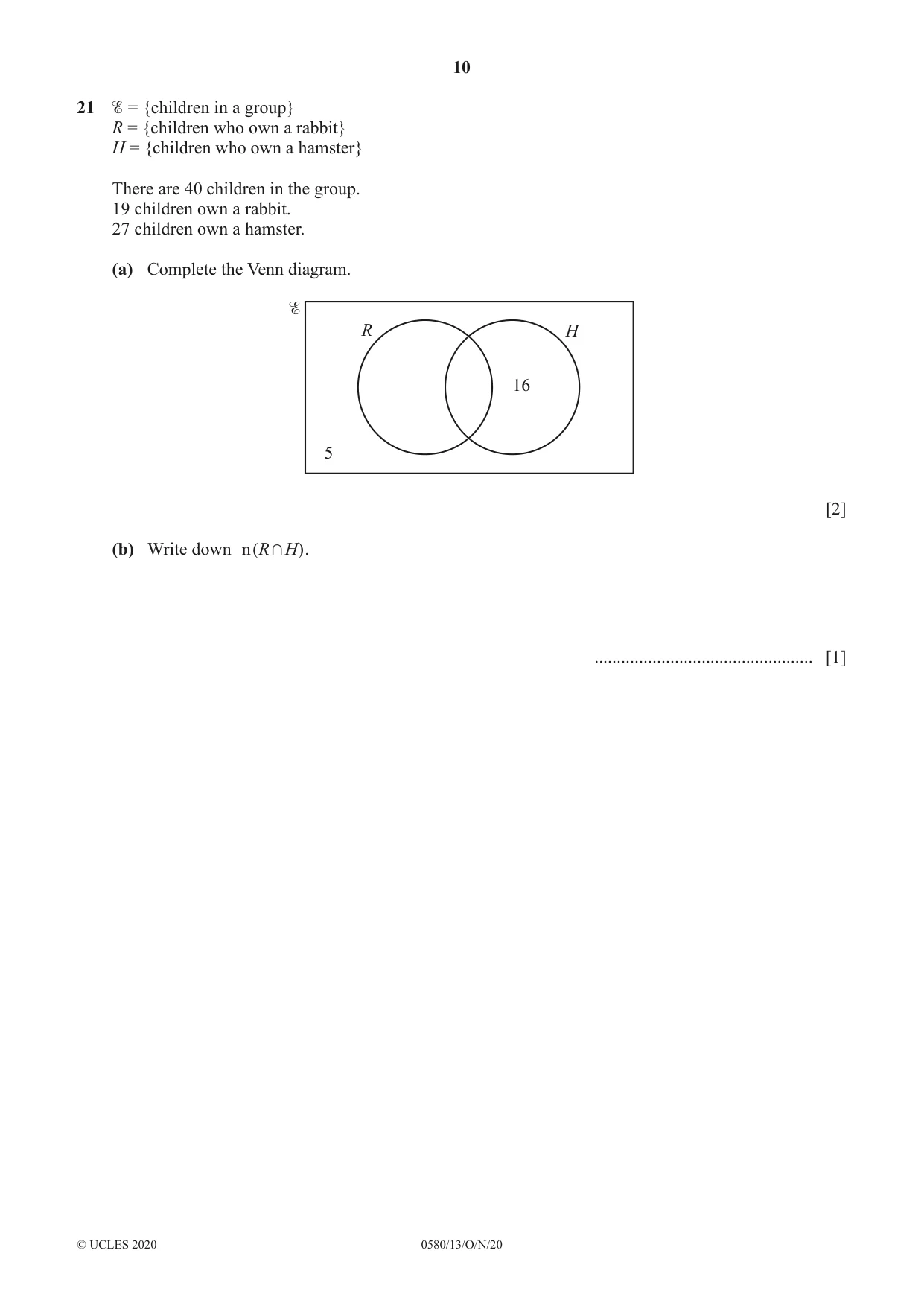 Cambridge IGCSE Mathematics 0580 2020 Oct/Nov Paper 1 · Variant 3 question paper, page 10 of 12