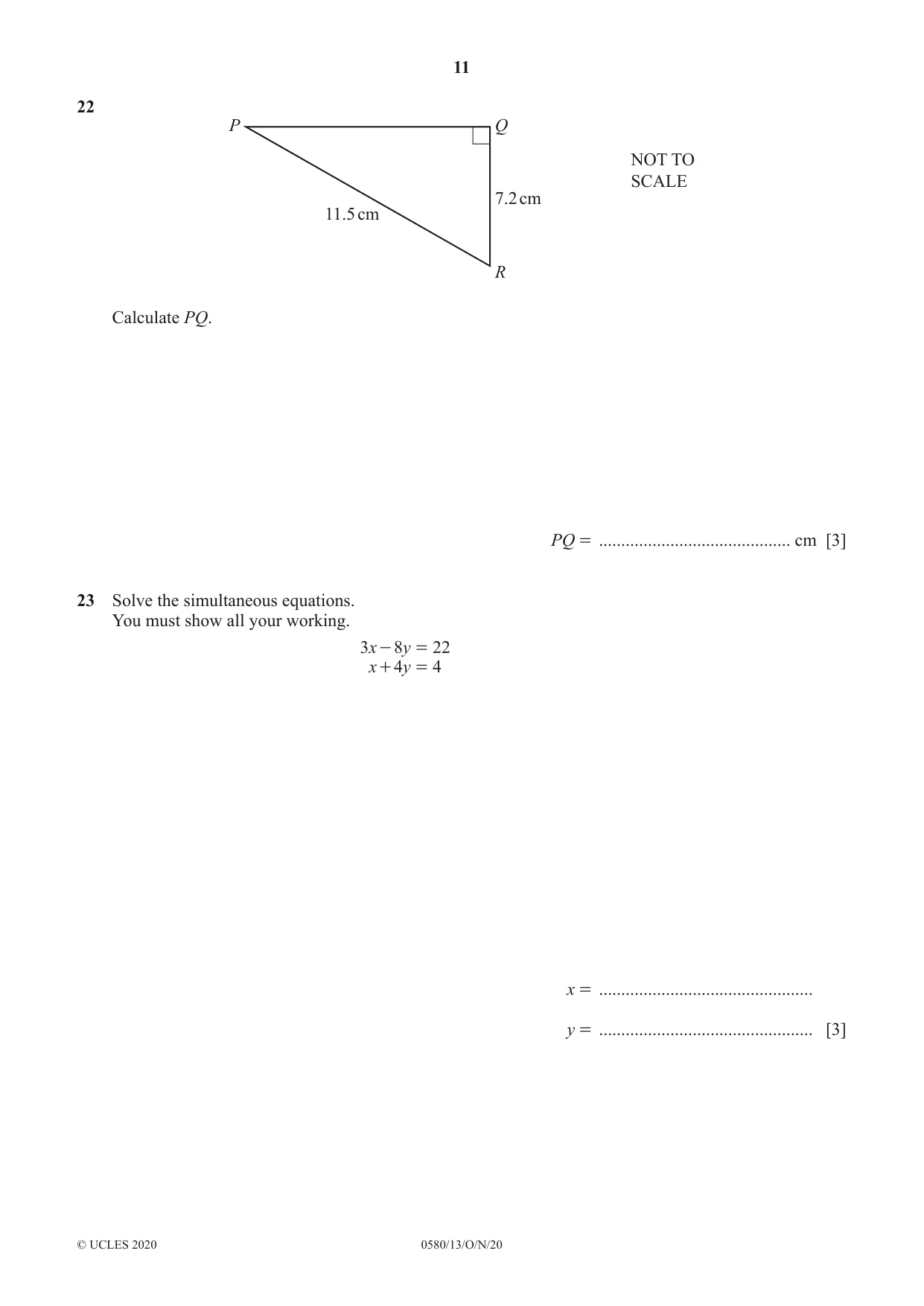 Cambridge IGCSE Mathematics 0580 2020 Oct/Nov Paper 1 · Variant 3 question paper, page 11 of 12