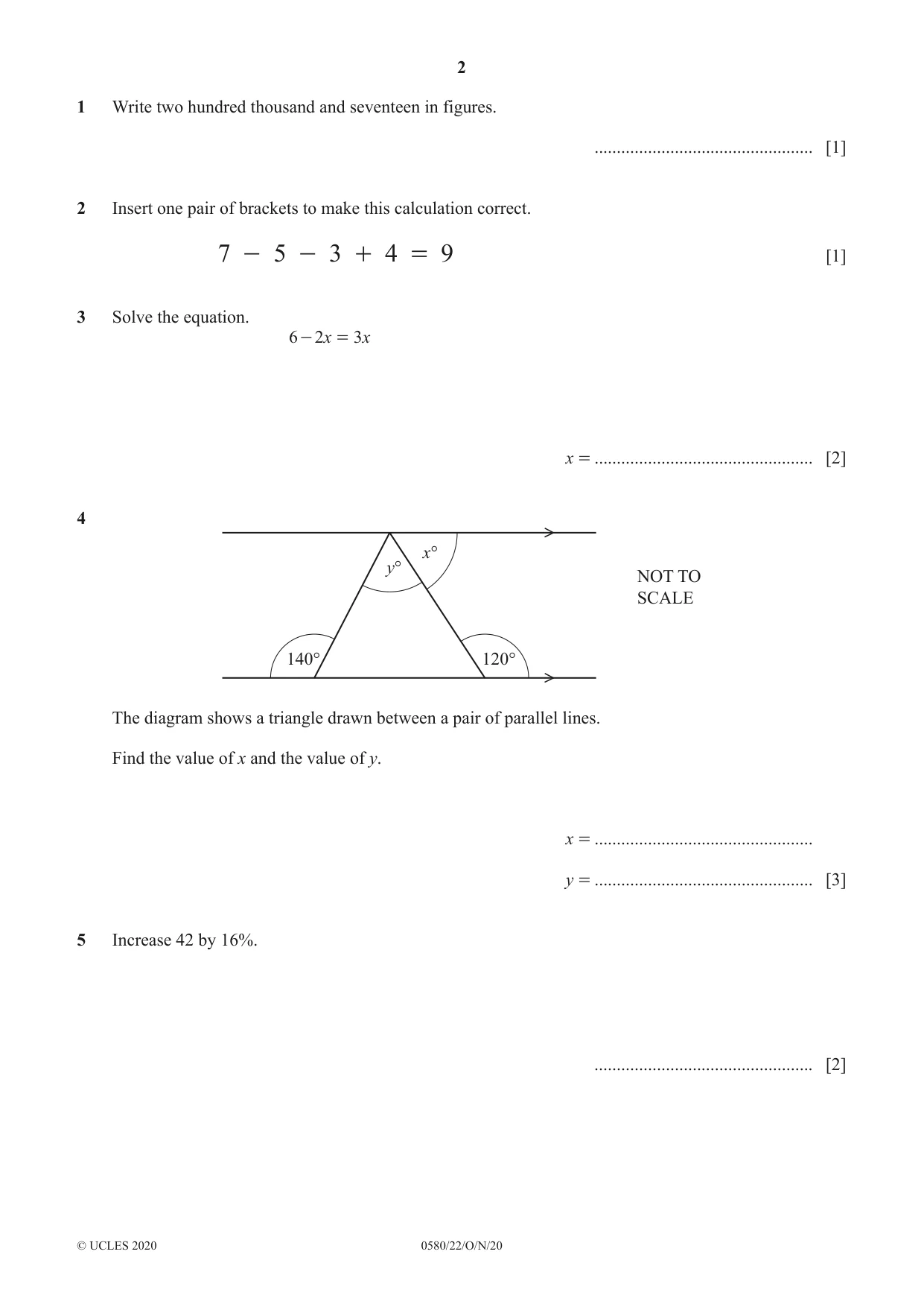 Cambridge IGCSE Mathematics 0580 2020 Oct/Nov Paper 2 · Variant 2 question paper, page 2 of 12