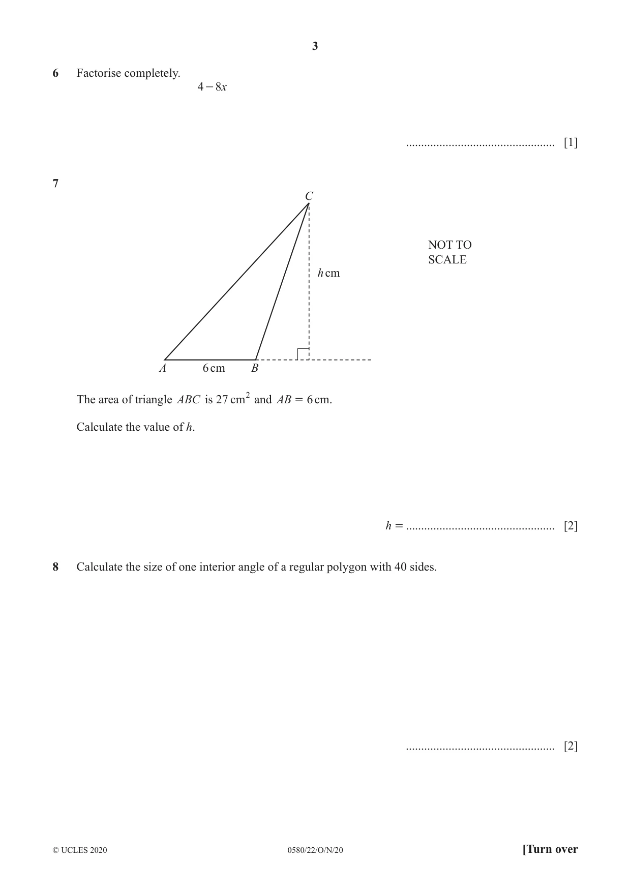 Cambridge IGCSE Mathematics 0580 2020 Oct/Nov Paper 2 · Variant 2 question paper, page 3 of 12