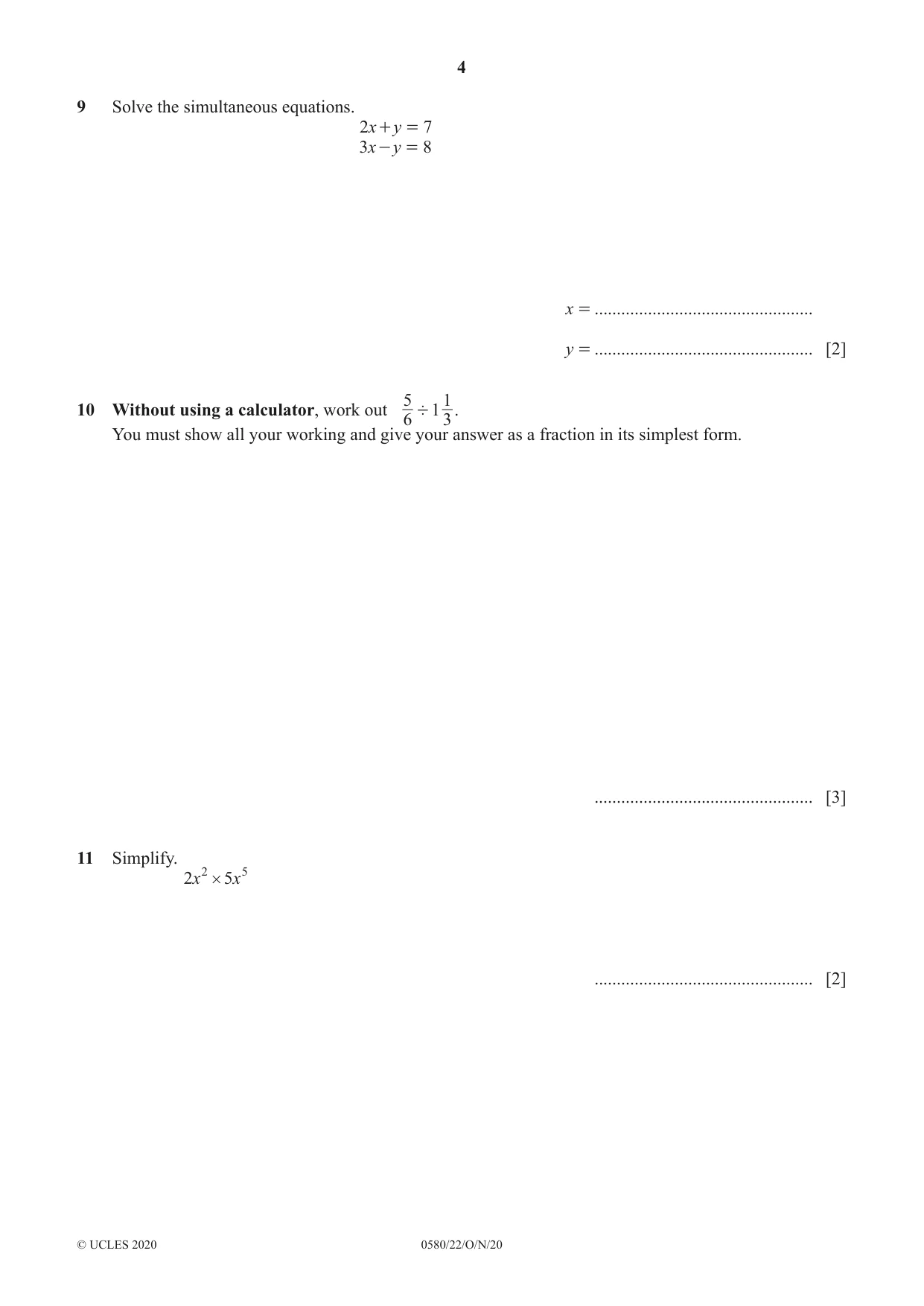 Cambridge IGCSE Mathematics 0580 2020 Oct/Nov Paper 2 · Variant 2 question paper, page 4 of 12