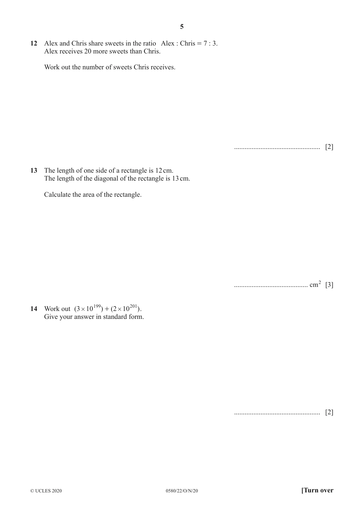 Cambridge IGCSE Mathematics 0580 2020 Oct/Nov Paper 2 · Variant 2 question paper, page 5 of 12