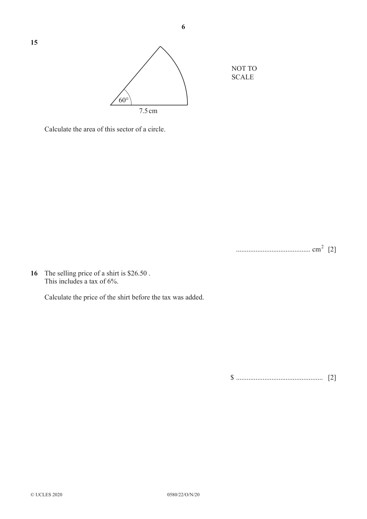Cambridge IGCSE Mathematics 0580 2020 Oct/Nov Paper 2 · Variant 2 question paper, page 6 of 12