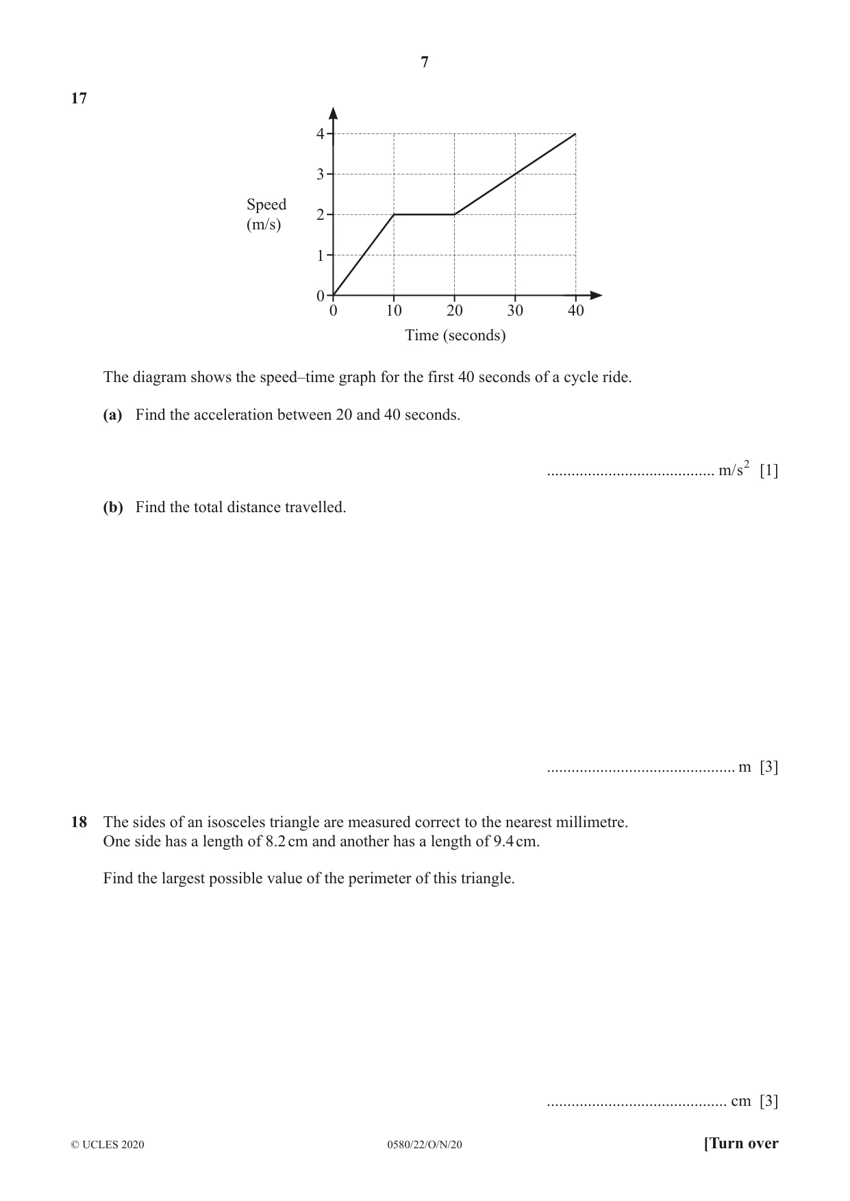 Cambridge IGCSE Mathematics 0580 2020 Oct/Nov Paper 2 · Variant 2 question paper, page 7 of 12