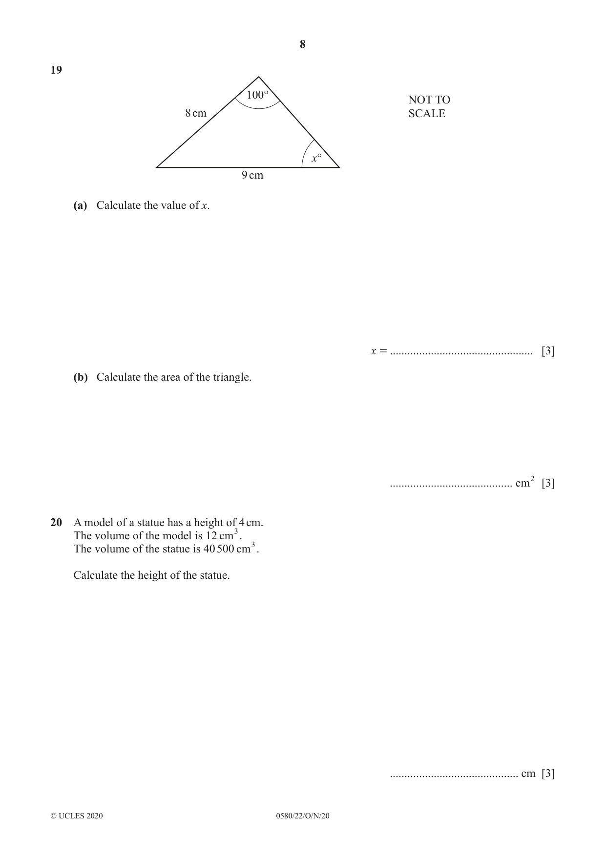 Cambridge IGCSE Mathematics 0580 2020 Oct/Nov Paper 2 · Variant 2 question paper, page 8 of 12