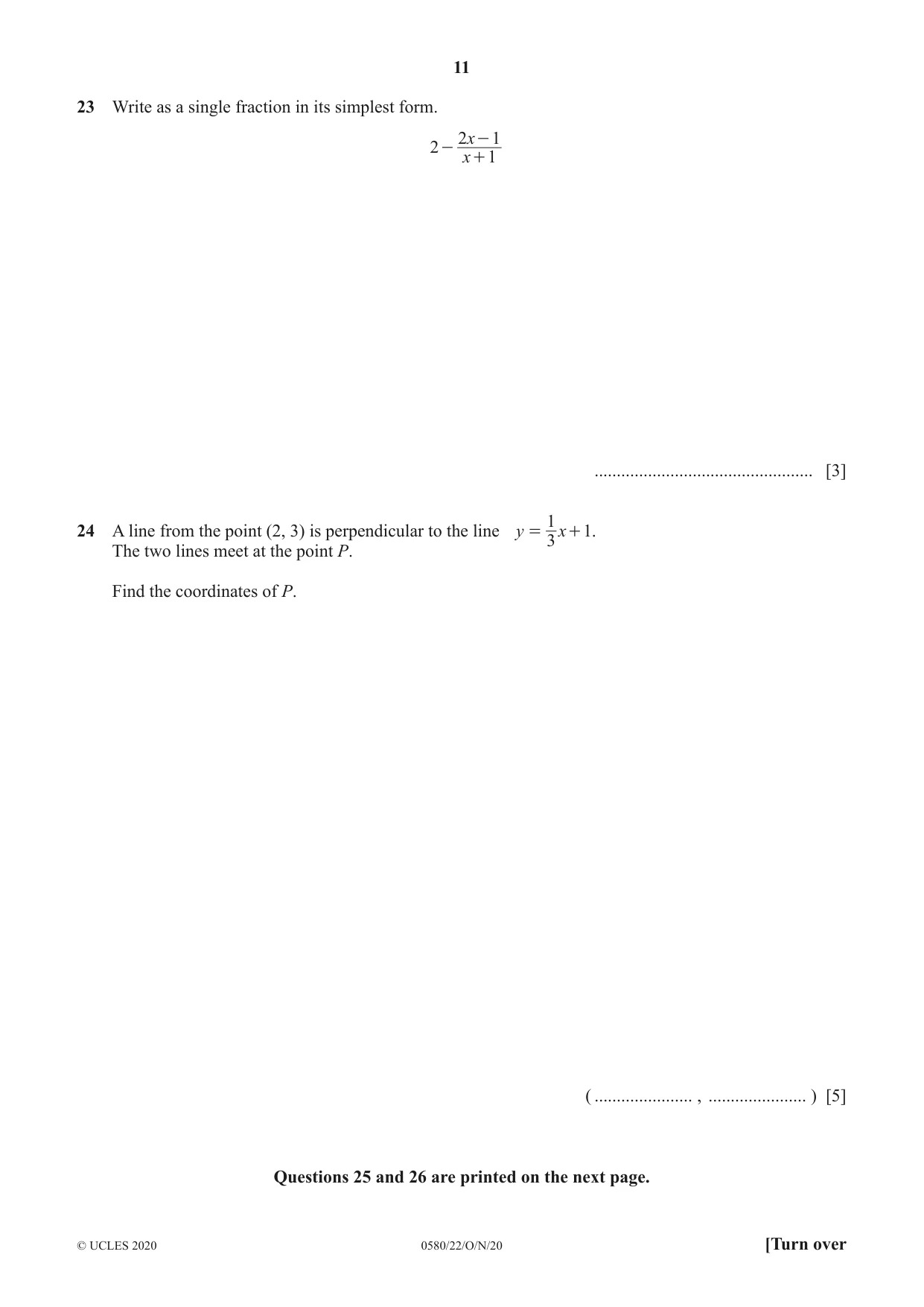 Cambridge IGCSE Mathematics 0580 2020 Oct/Nov Paper 2 · Variant 2 question paper, page 11 of 12