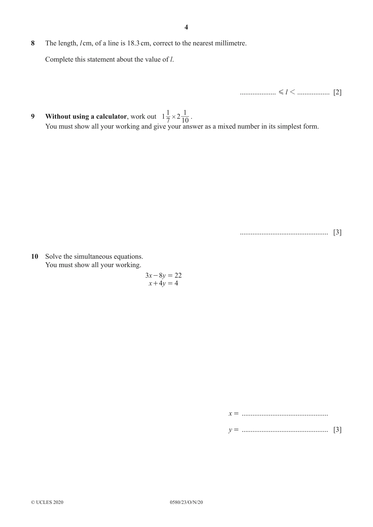 Cambridge IGCSE Mathematics 0580 2020 Oct/Nov Paper 2 · Variant 3 question paper, page 4 of 12