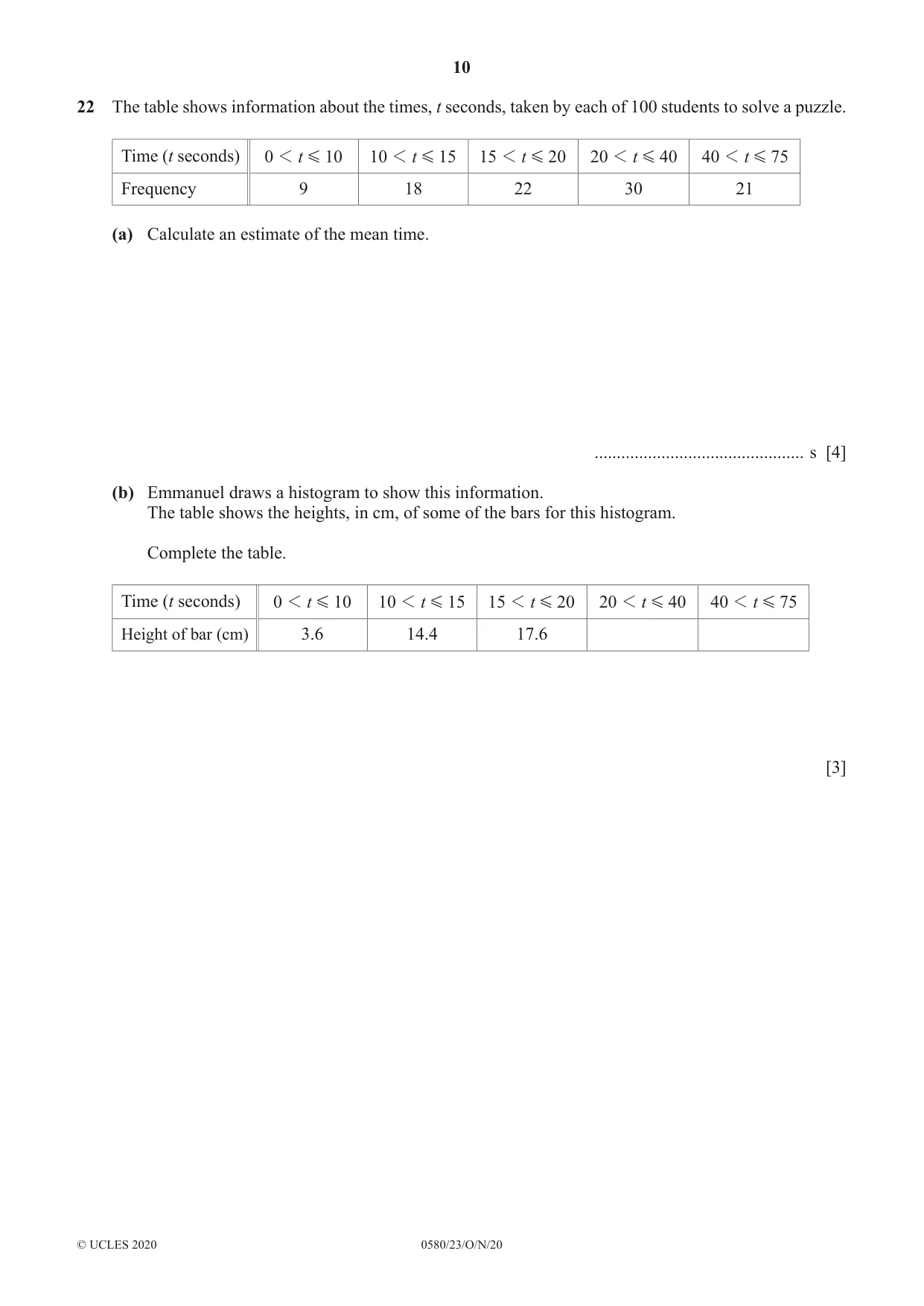 Cambridge IGCSE Mathematics 0580 2020 Oct/Nov Paper 2 · Variant 3 question paper, page 10 of 12