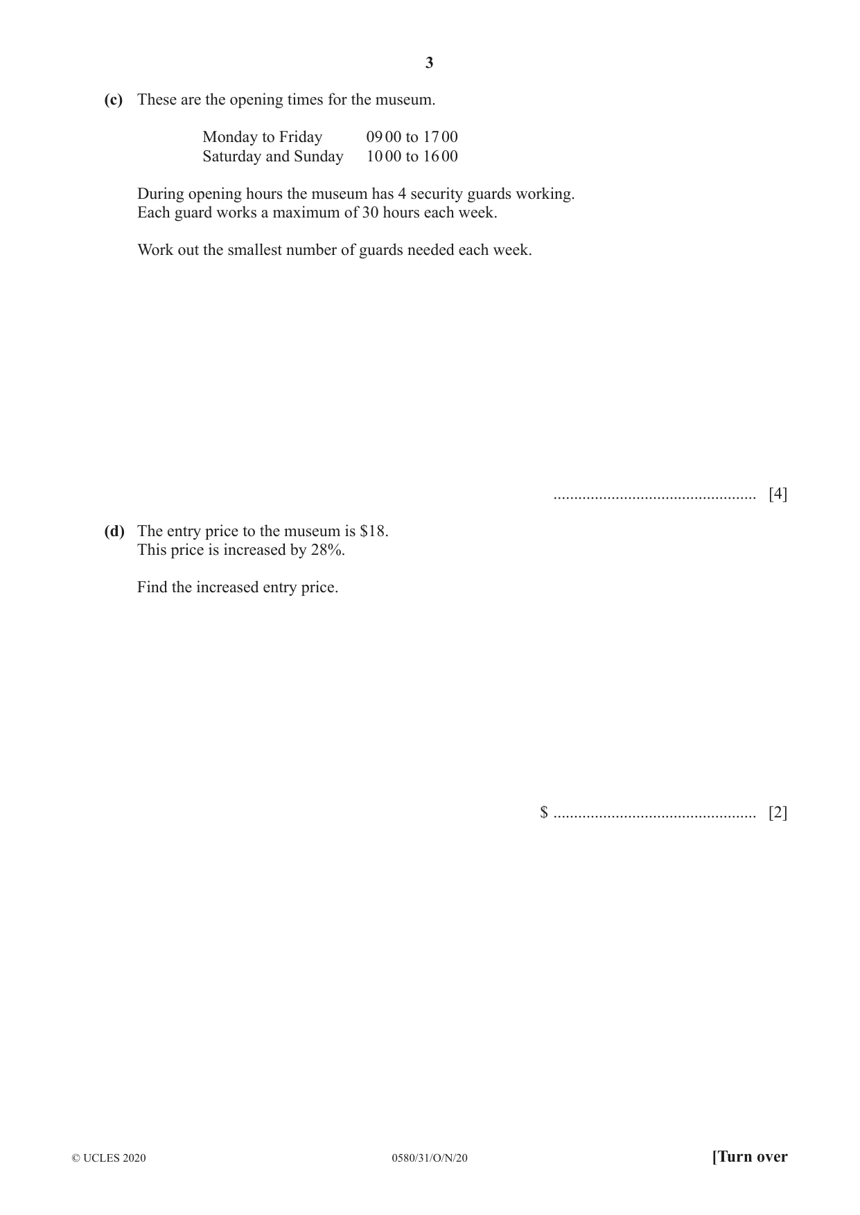 Cambridge IGCSE Mathematics 0580 2020 Oct/Nov Paper 3 · Variant 1 question paper, page 3 of 20