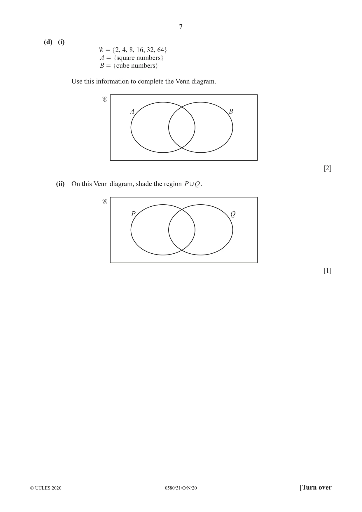 Cambridge IGCSE Mathematics 0580 2020 Oct/Nov Paper 3 · Variant 1 question paper, page 7 of 20