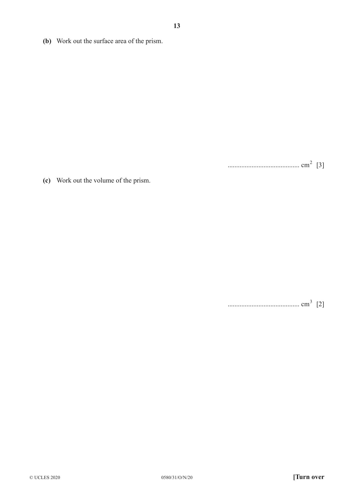 Cambridge IGCSE Mathematics 0580 2020 Oct/Nov Paper 3 · Variant 1 question paper, page 13 of 20