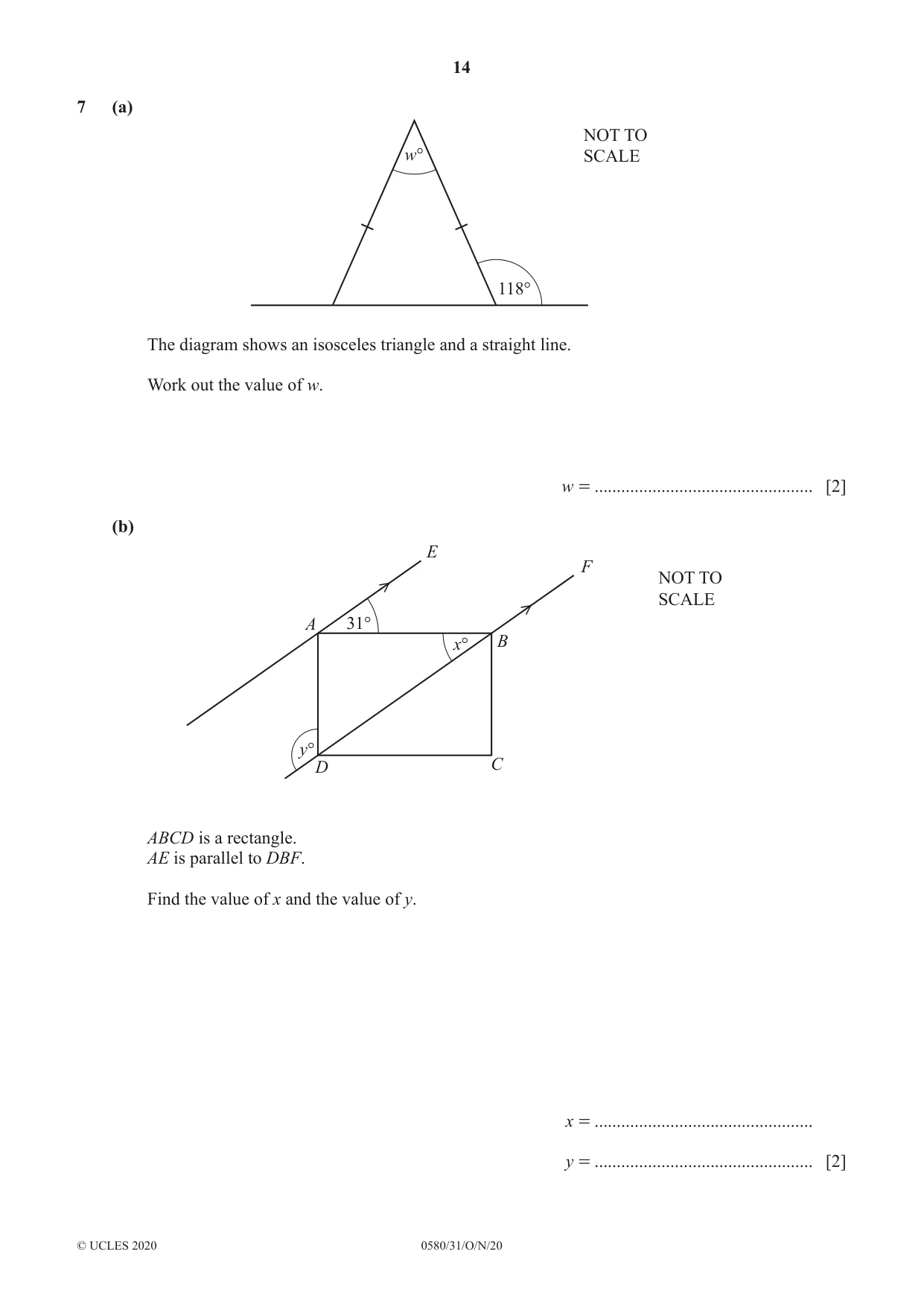 Cambridge IGCSE Mathematics 0580 2020 Oct/Nov Paper 3 · Variant 1 question paper, page 14 of 20