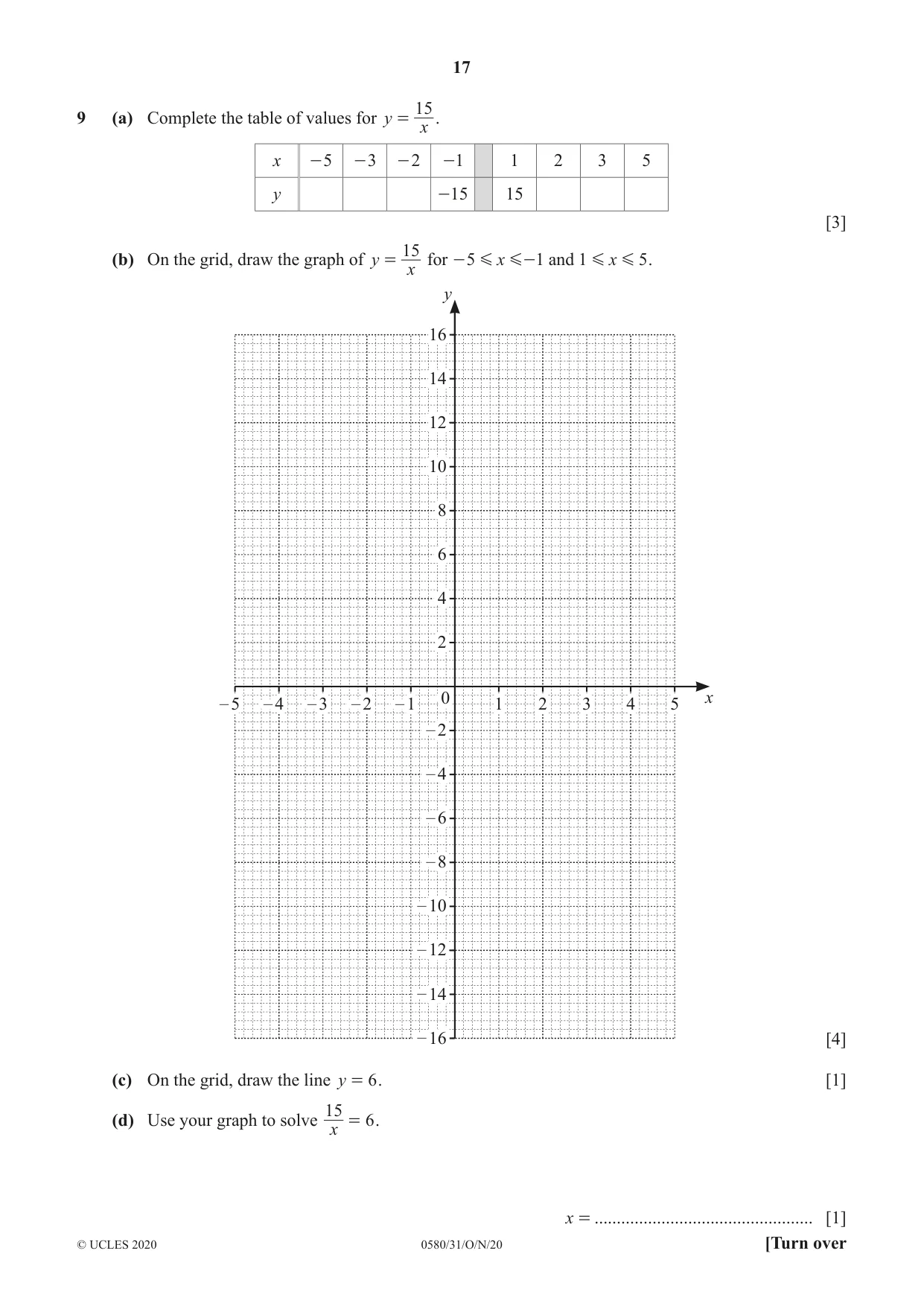 Cambridge IGCSE Mathematics 0580 2020 Oct/Nov Paper 3 · Variant 1 question paper, page 17 of 20