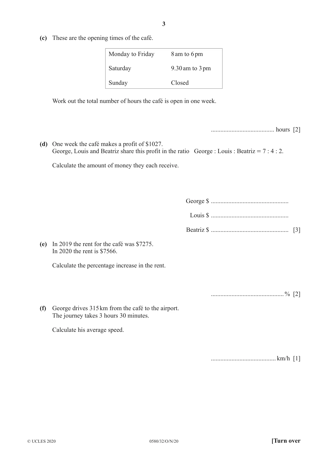 Cambridge IGCSE Mathematics 0580 2020 Oct/Nov Paper 3 · Variant 2 question paper, page 3 of 16