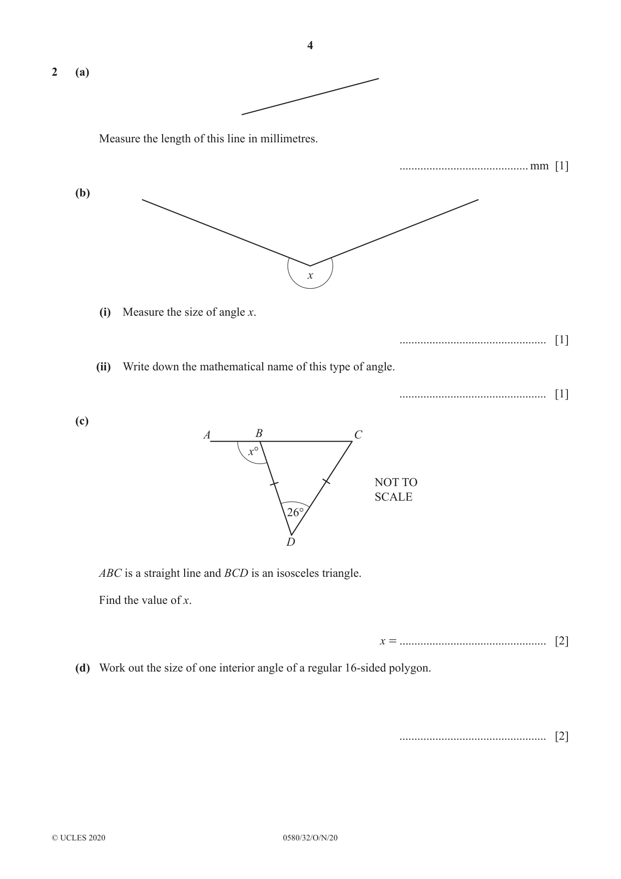 Cambridge IGCSE Mathematics 0580 2020 Oct/Nov Paper 3 · Variant 2 question paper, page 4 of 16