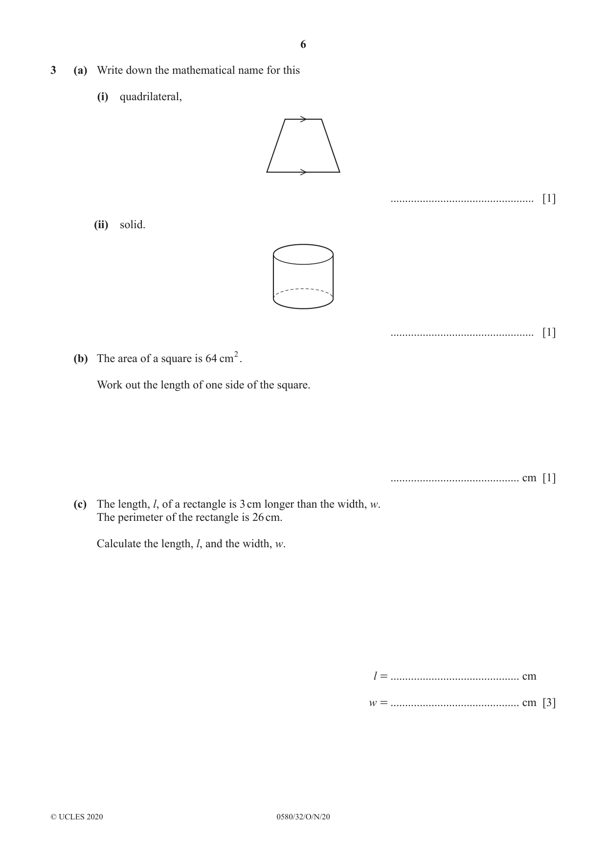 Cambridge IGCSE Mathematics 0580 2020 Oct/Nov Paper 3 · Variant 2 question paper, page 6 of 16